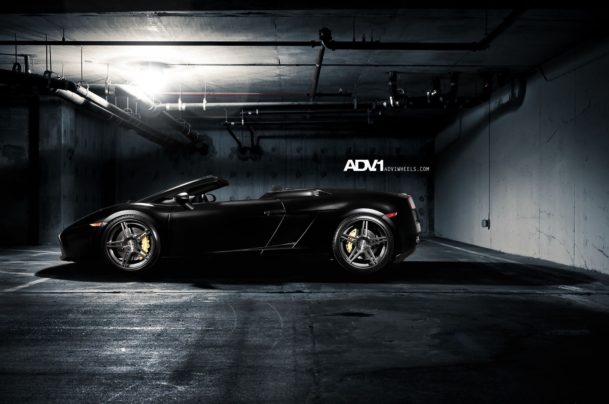 Custom Side Skirts on Black Matte Lamborghini Gallardo - Photo by ADV.1