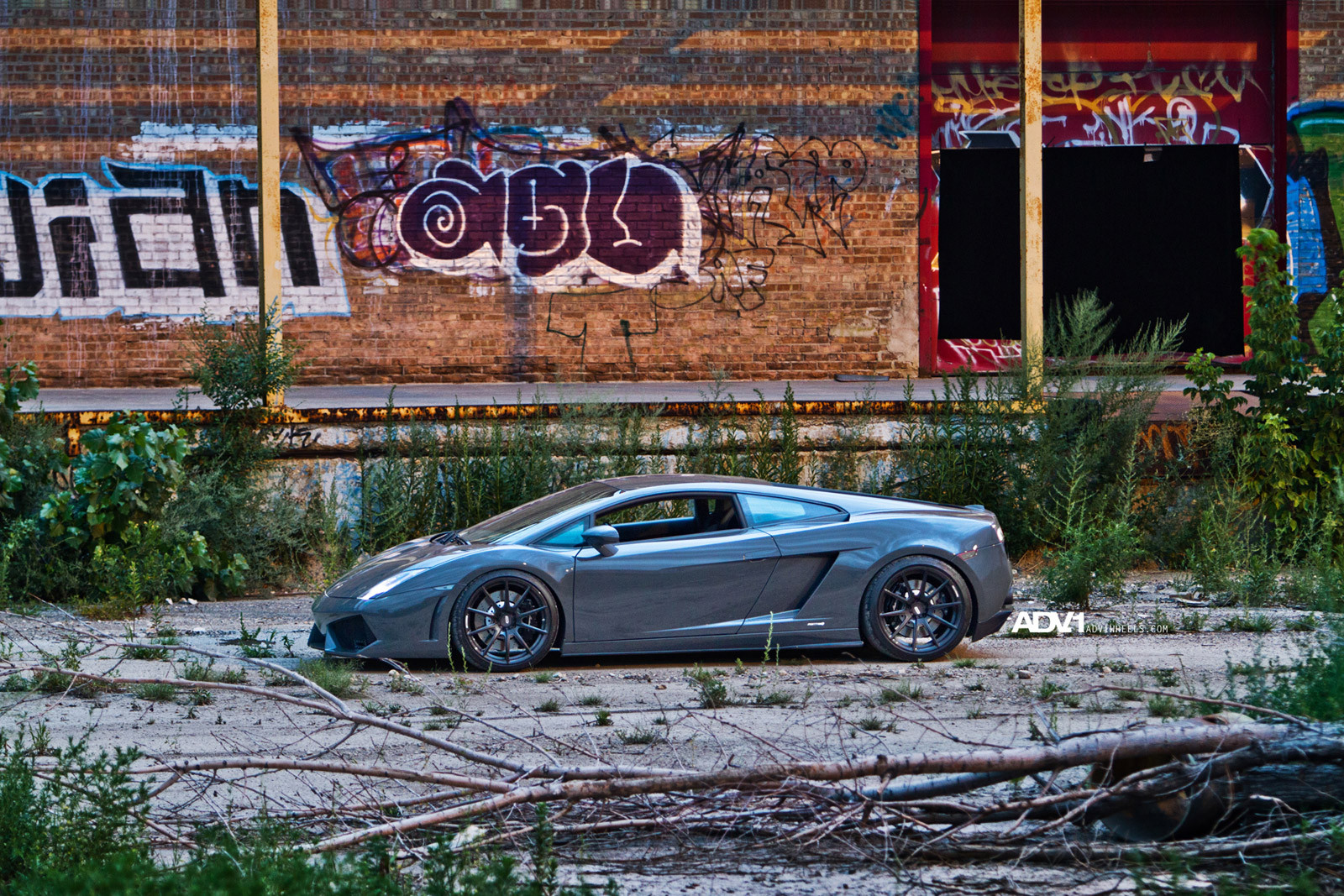 Matte Black ADV1 Rims on Gray Lamborghini Gallardo - Photo by ADV.1