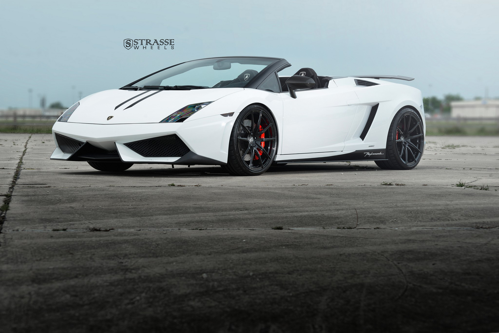 Custom Side Mirrors on White Convertible Lamborghini Gallardo - Photo by Strasse Forged