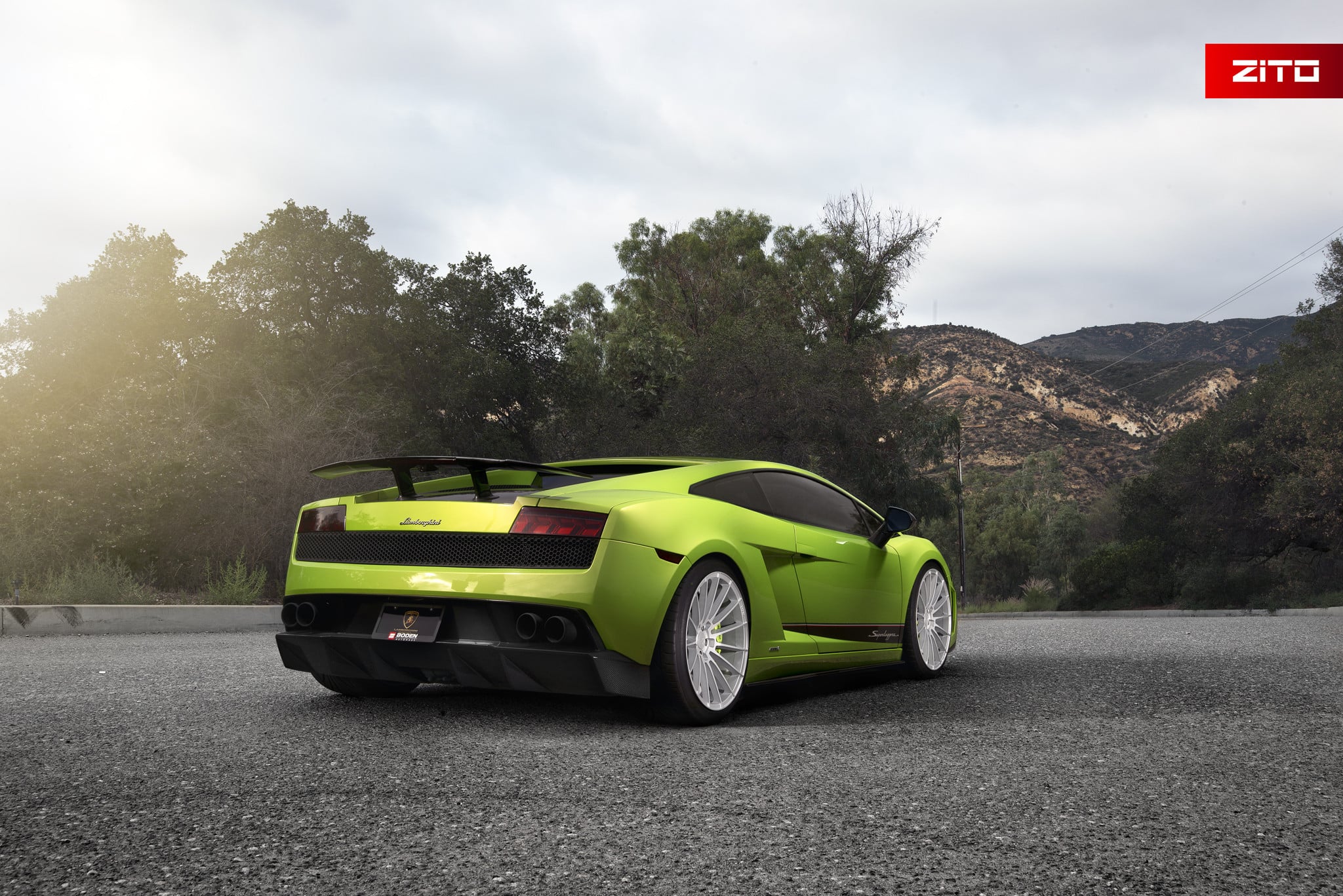 Rear Wing Spoiler on Green Lamborghini Gallardo - Photo by Zito Wheels