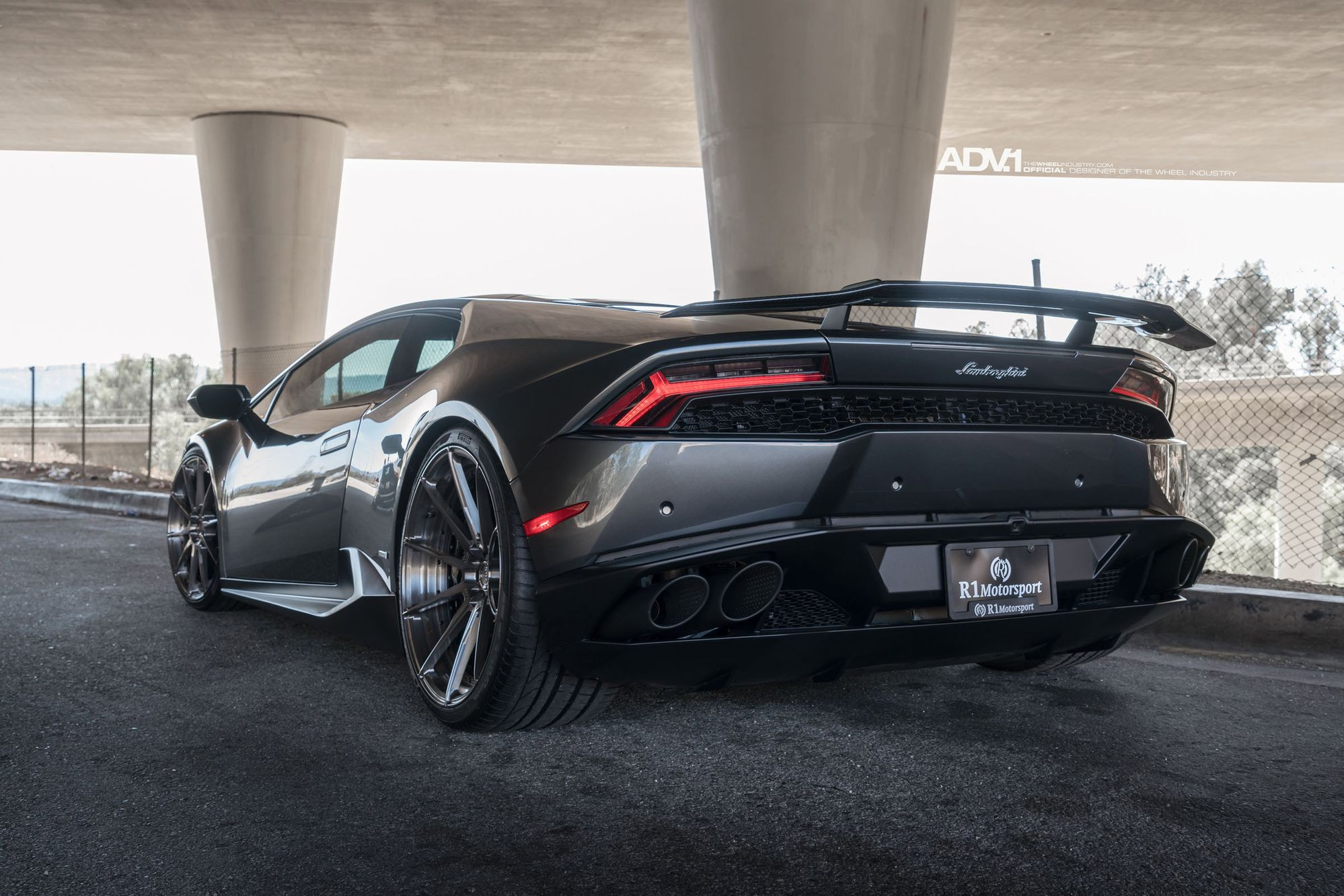 Aftermarket Rear Spoiler on Gloss Gray Lamborghini Huracan - Photo by ADV.1