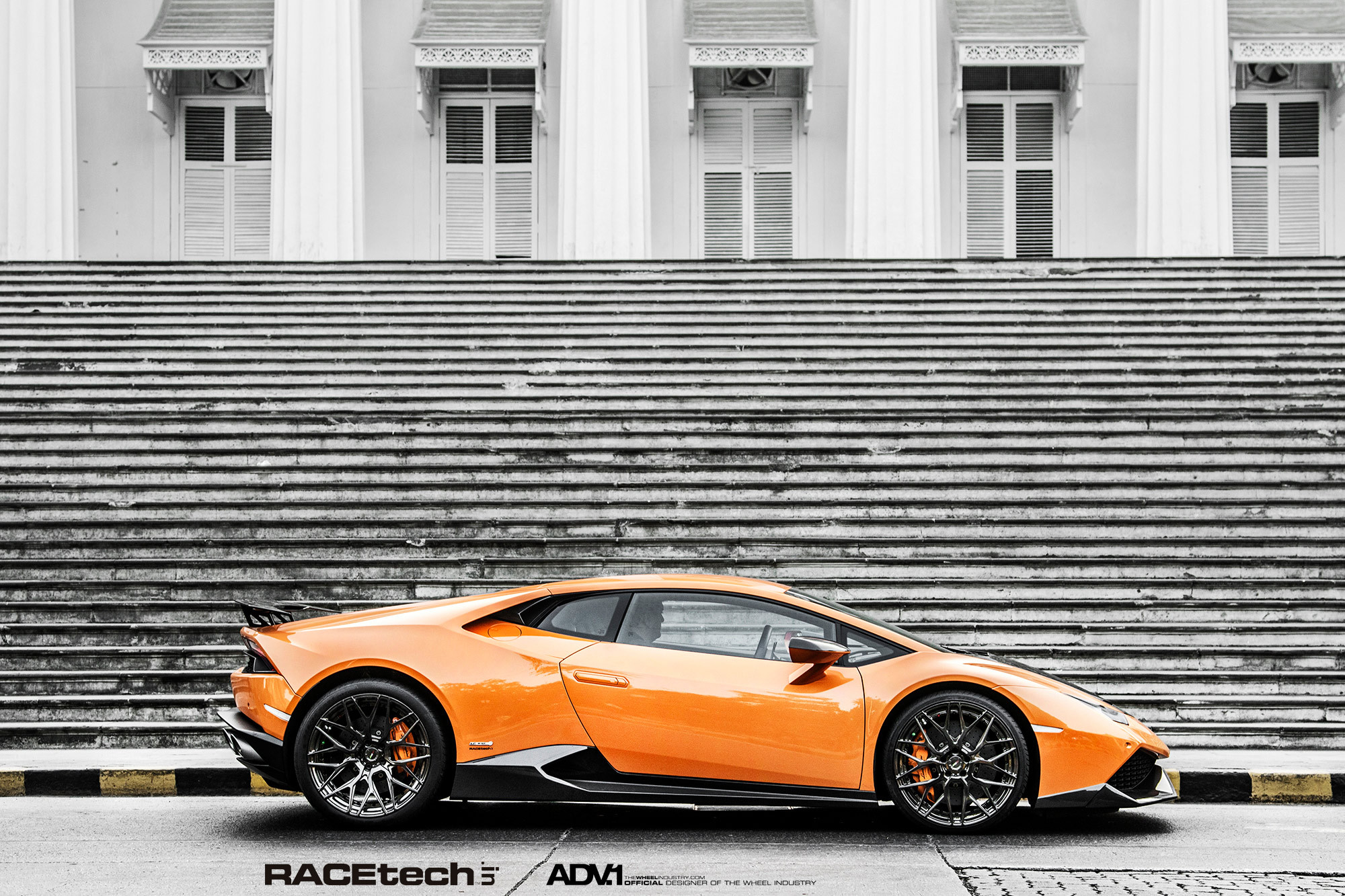 Gloss Black ADV1 Rims on Orange Lamborghini Huracan - Photo by ADV.1