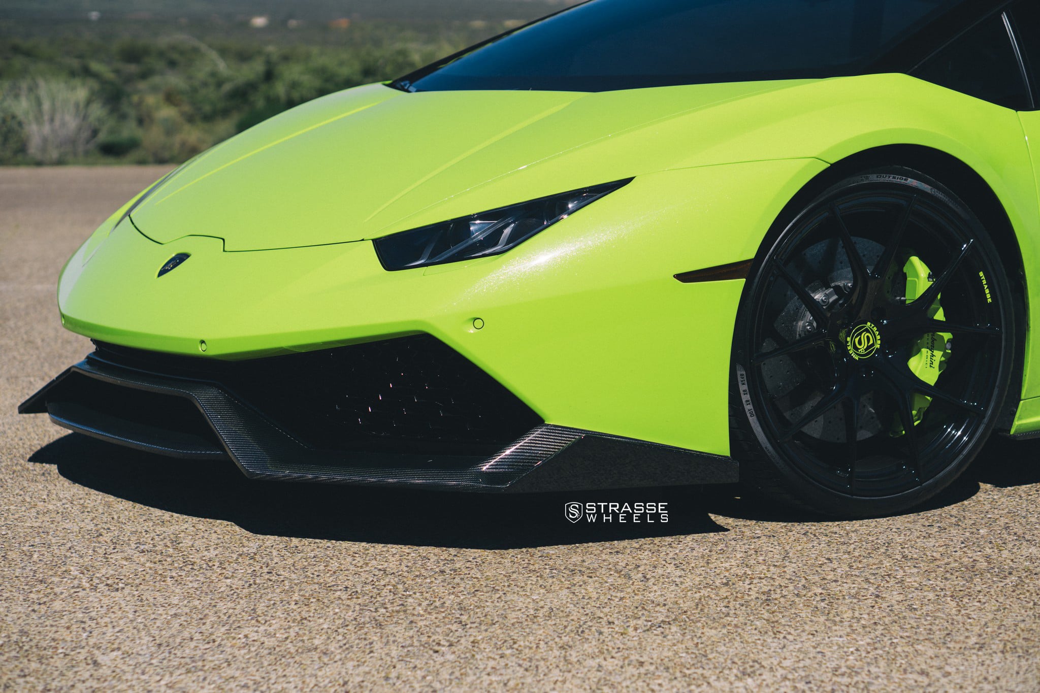 Lime Green Lamborghini Huracan with Carbon Fiber Front Lip - Photo by Strasse Forged