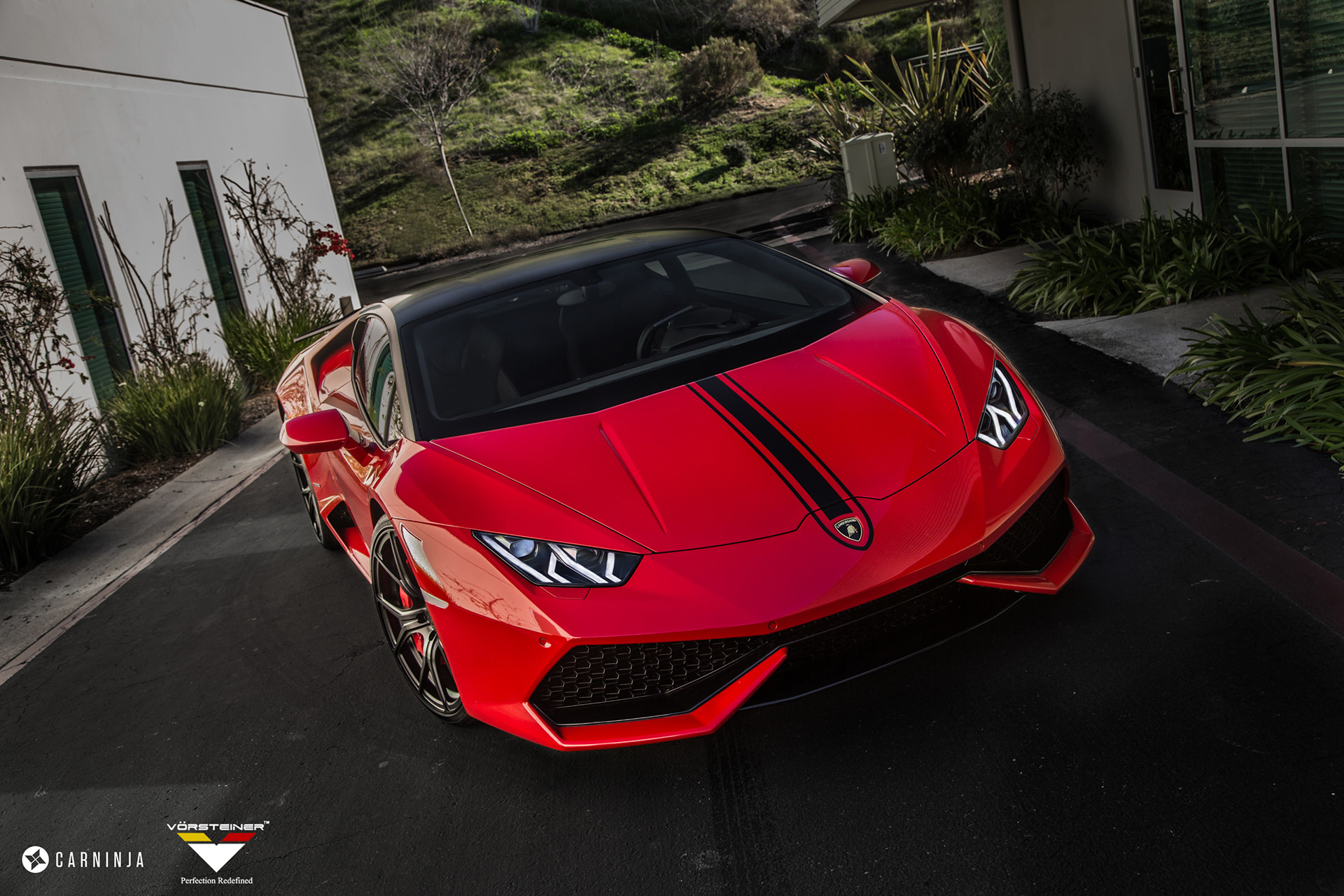 Aftermarket Headlights on Red Lamborghini Huracan - Photo by Vorstiner