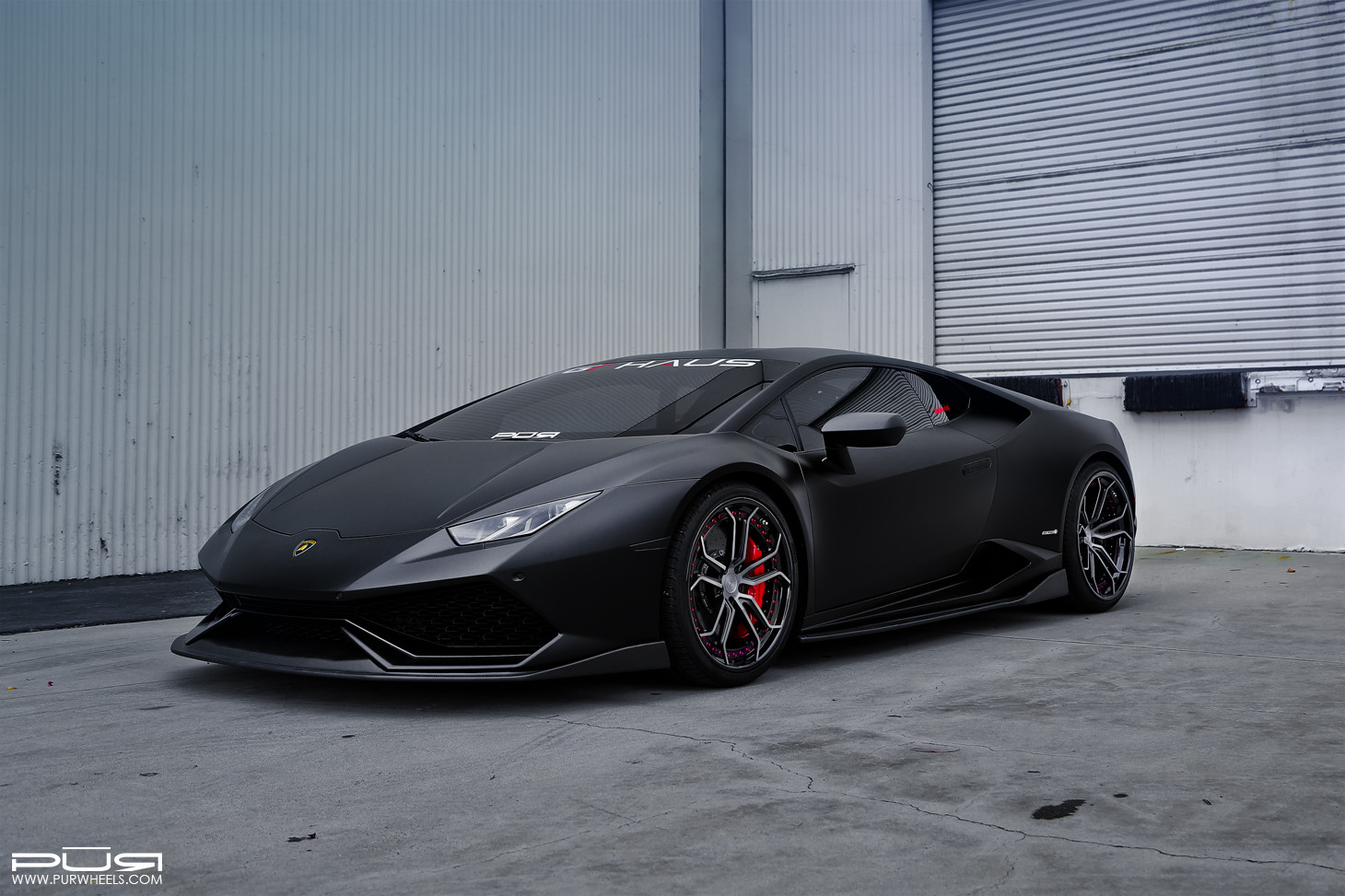 Aftermarket Front Lip on Black Matte Lamborghini Huracan - Photo by PUR Wheels