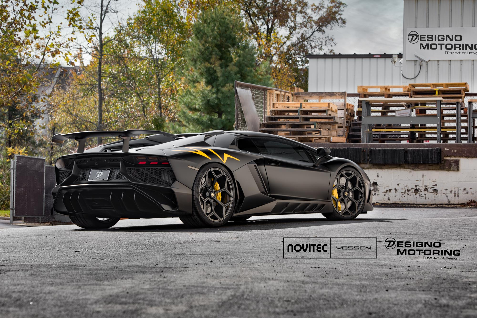 Black Lamborghini Huracan with Large Wing Spoiler - Photo by Vossen