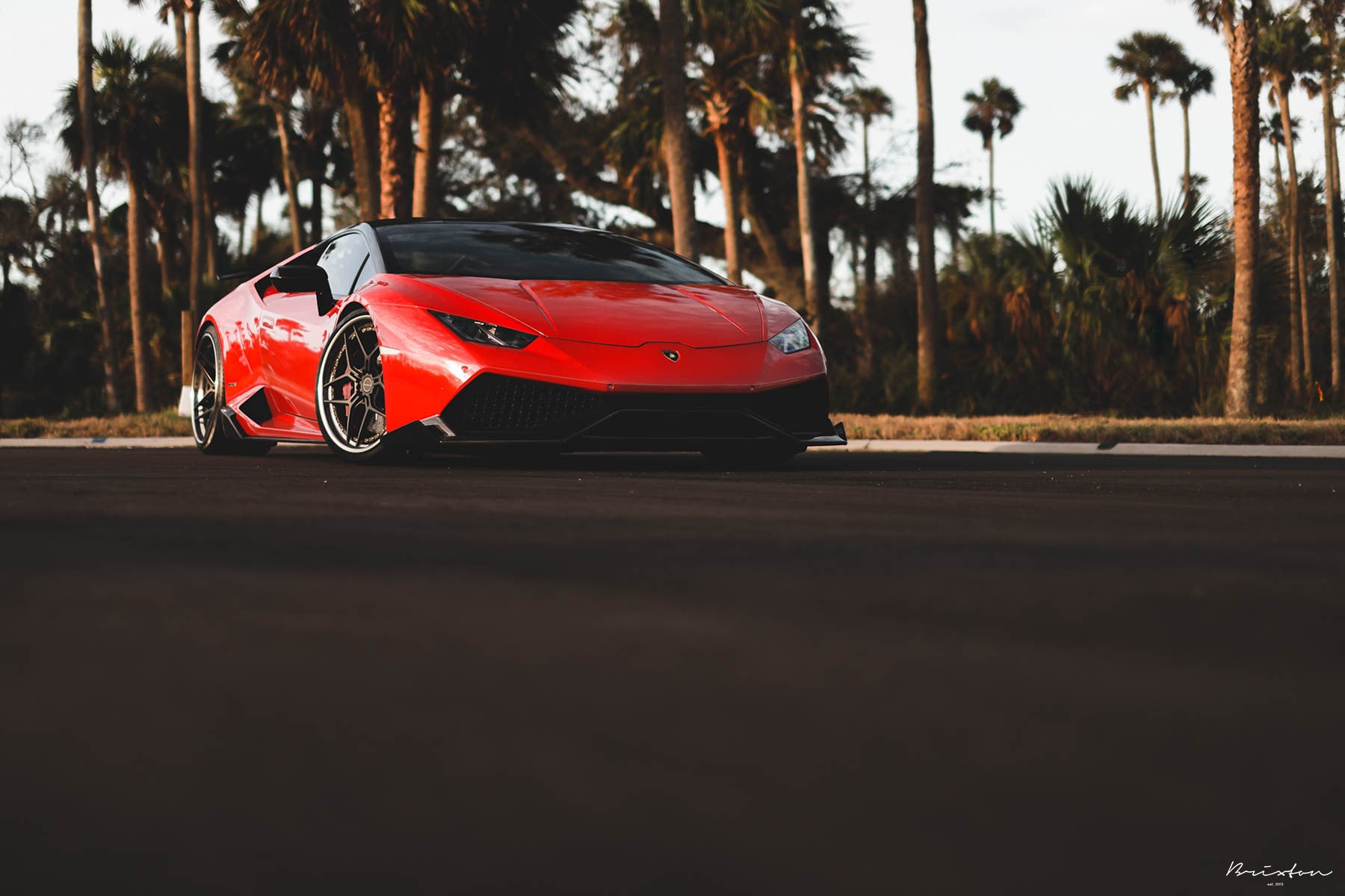 Red Lamborghini Huracan with Dark Smoke Headlights - Photo by Brixton Forged Wheels