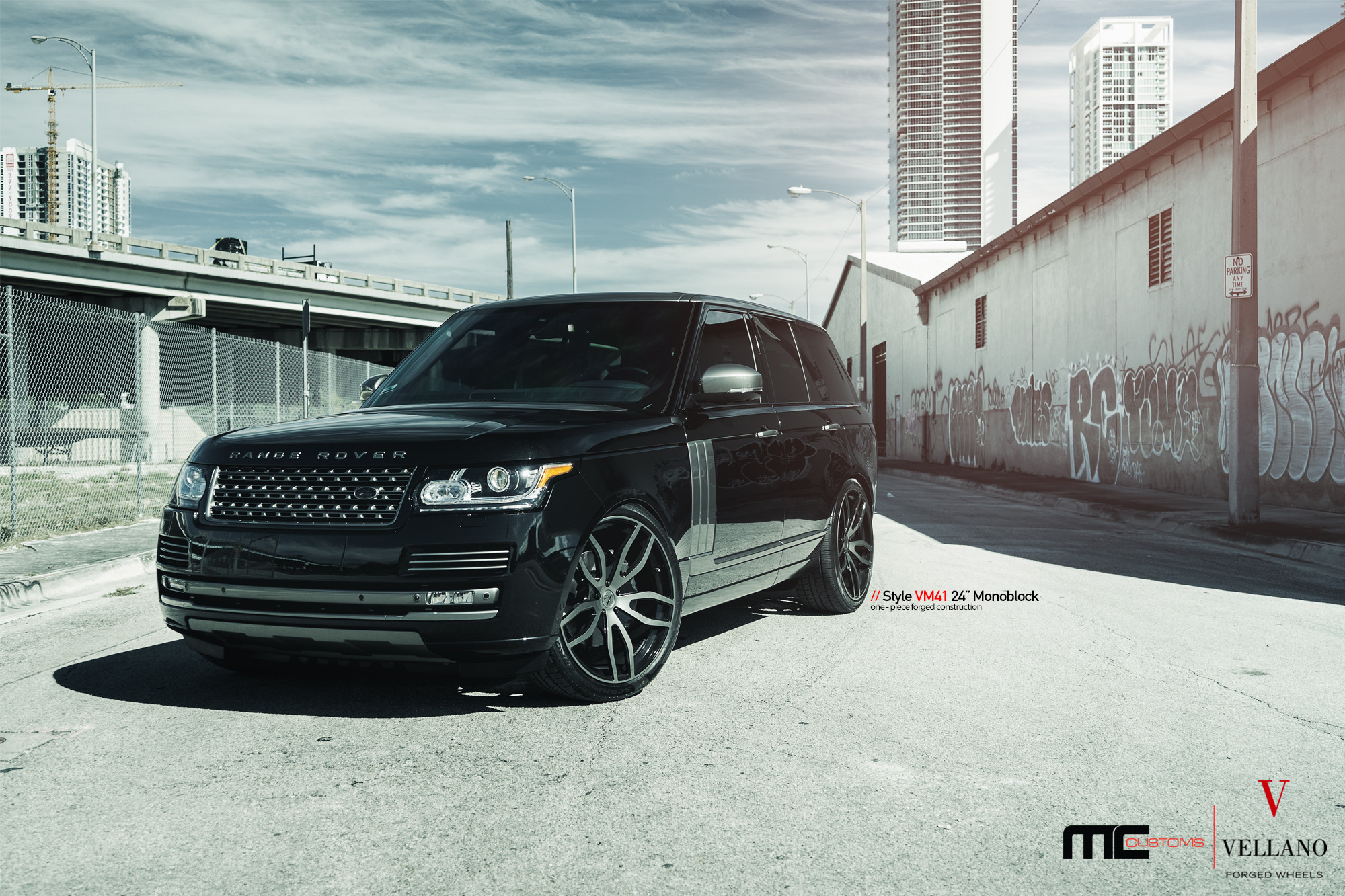 Custom Projector Headlights on Black Range Rover - Photo by Vellano