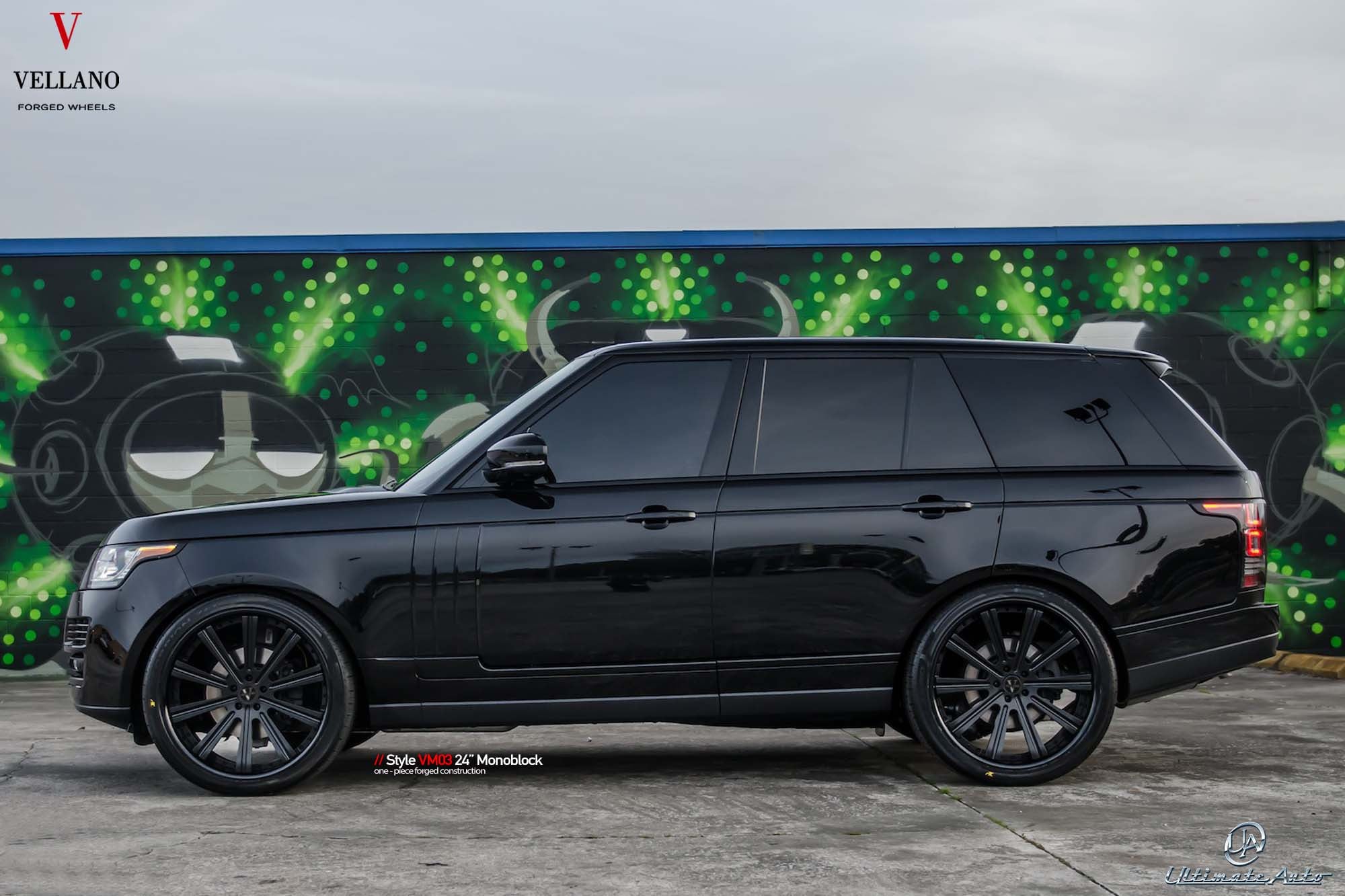 Black Range Rover with Aftermarket Side Skirts - Photo by Vellano