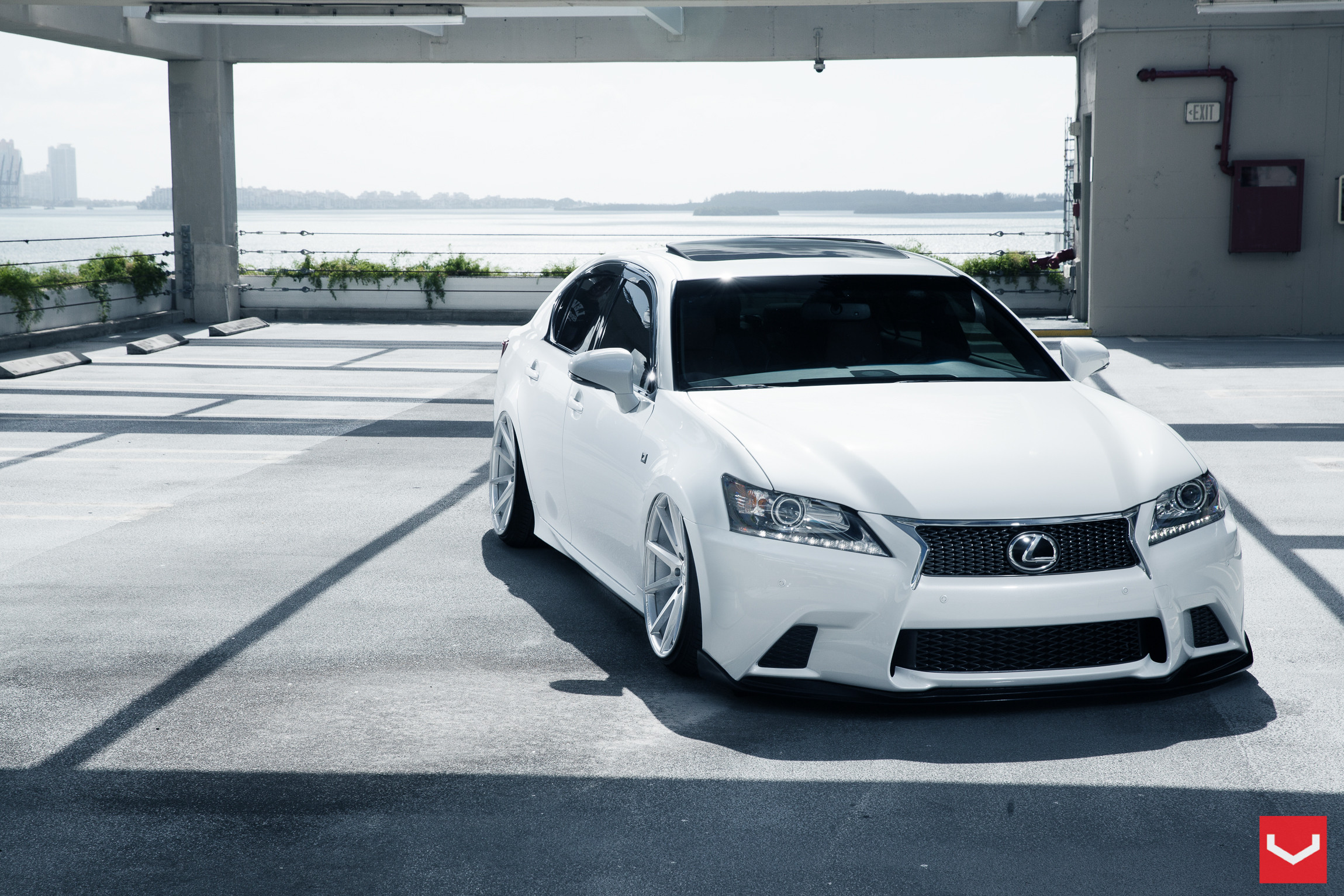White Lexus GS with Custom LED Headlights - Photo by Vossen