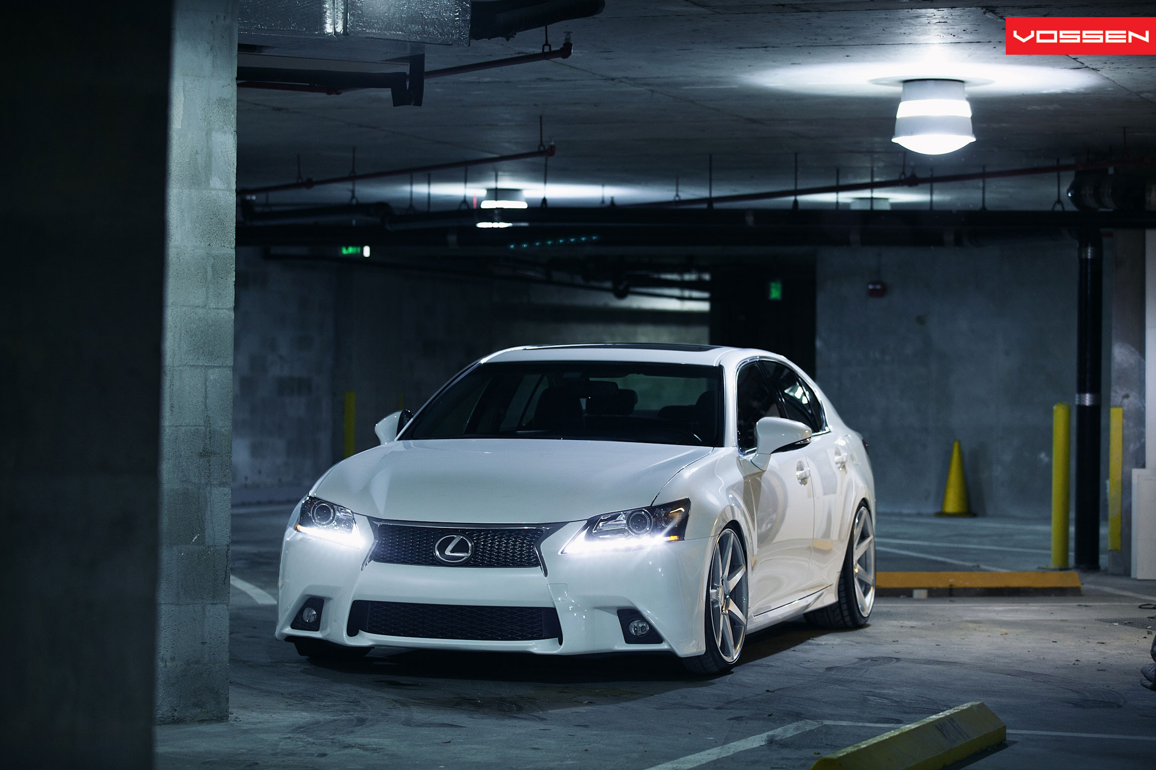 Front Bumper with Fog Lights on White Lexus GS - Photo by Vossen