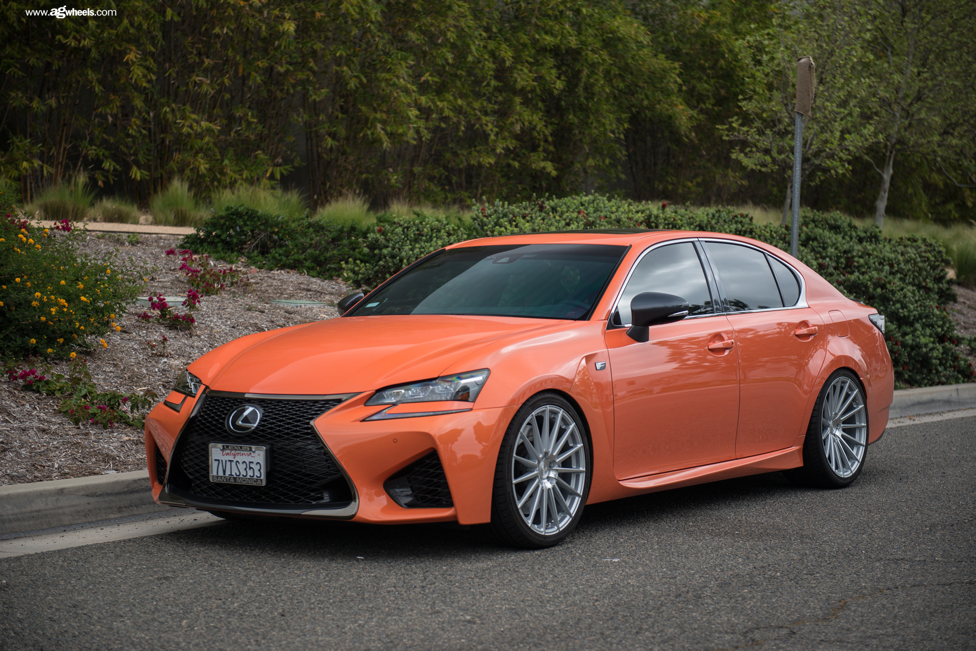 Aftermarket Front Bumper on Orange Lexus GS - Photo by Avant Garde Wheels