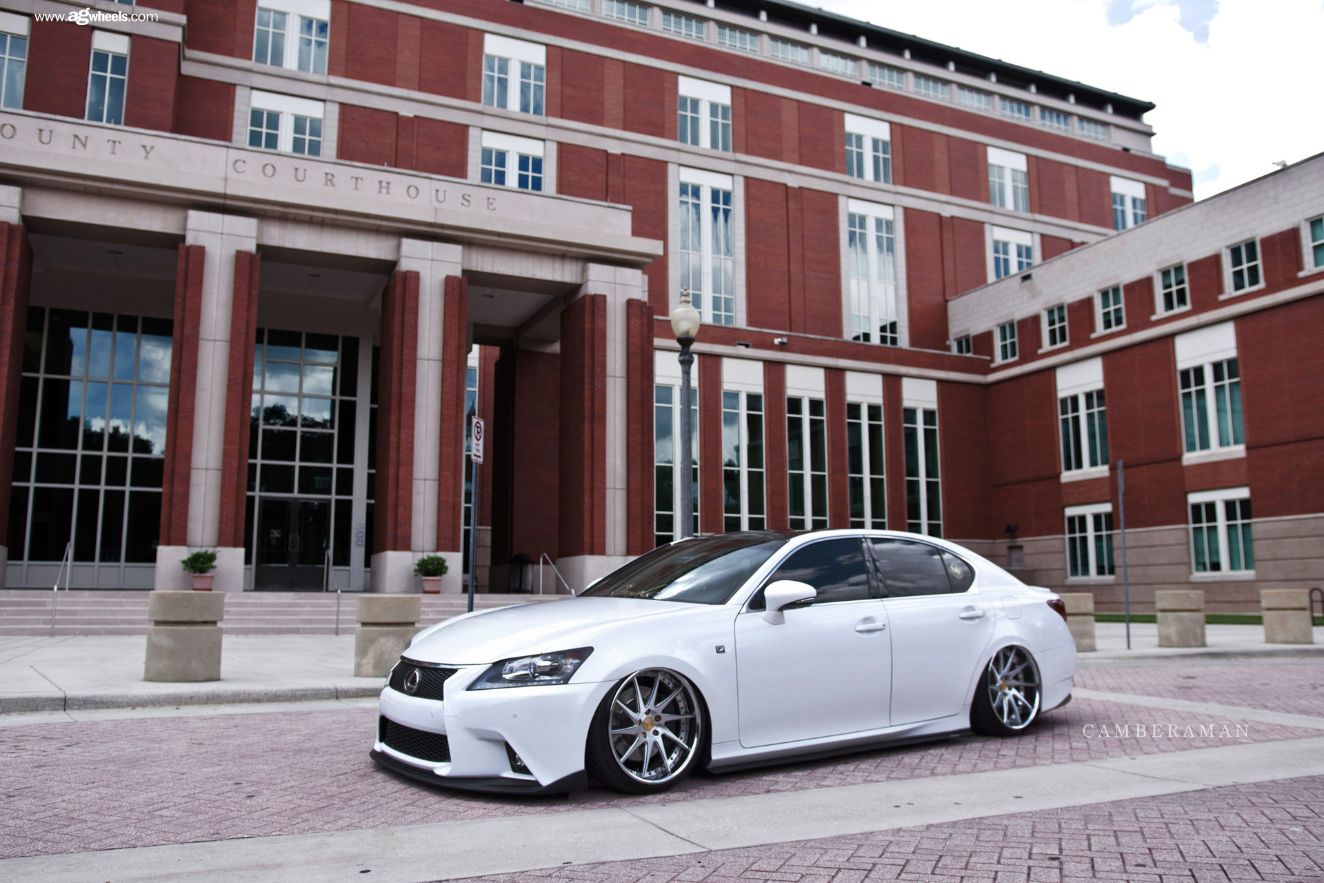 Aftermarket Front Bumper on White Lexus GS - Photo by Avant Garde Wheels