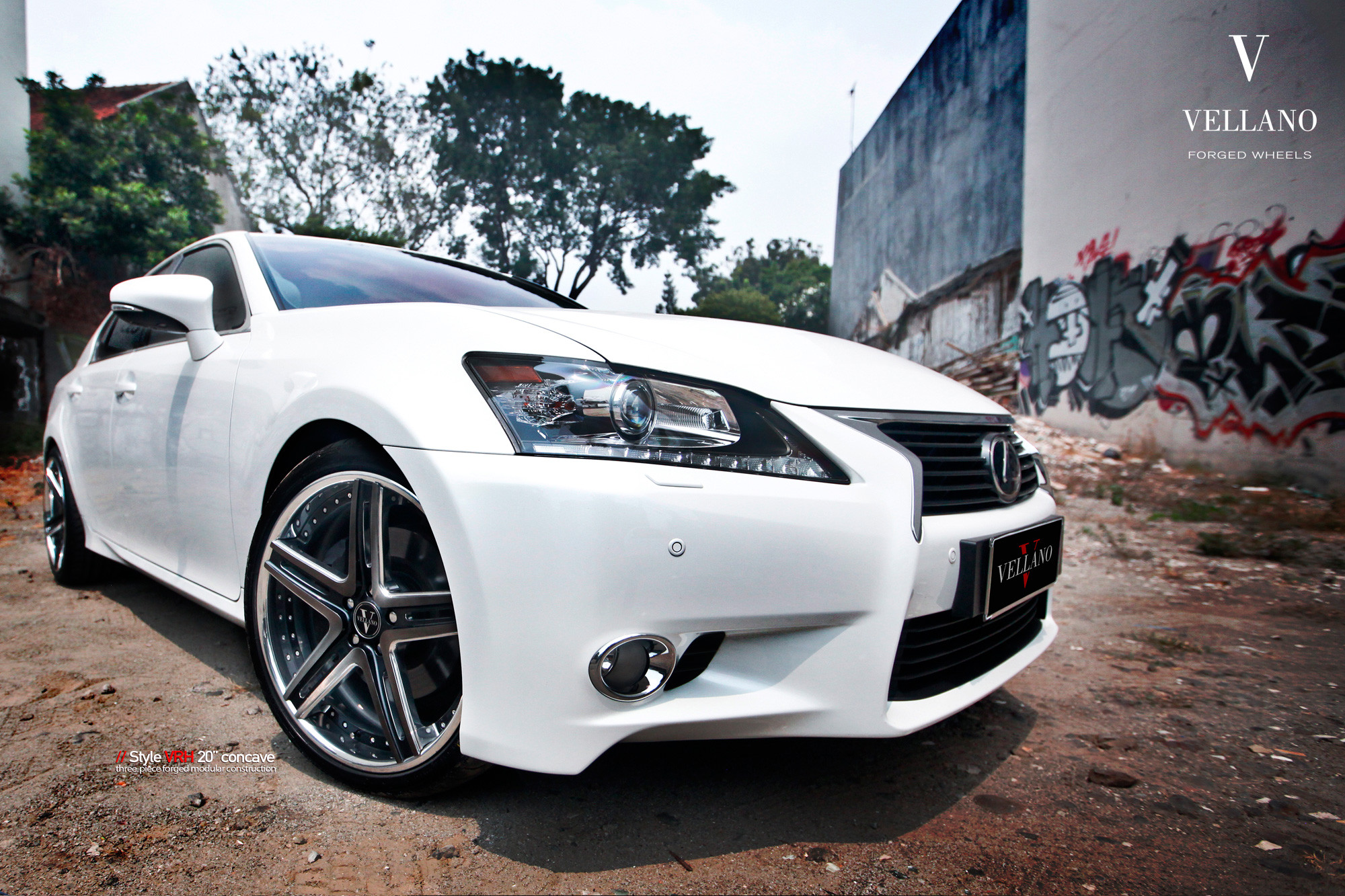 Front Bumper with Fog Lights on White Lexus GS - Photo by Vellano