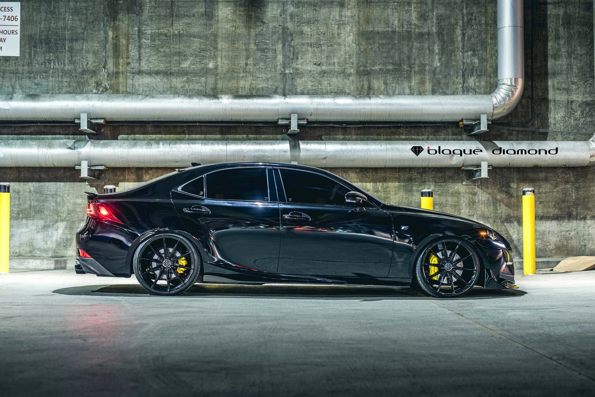 Stanced Lexus IS on Custom Black Wheels - Photo by Black Diamond