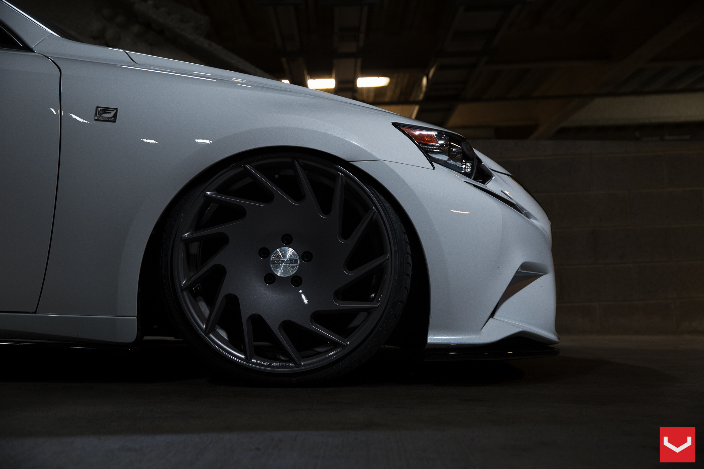 Lowered White Lexus IS with Dark Smoke Vossen Wheels - Photo by Vossen