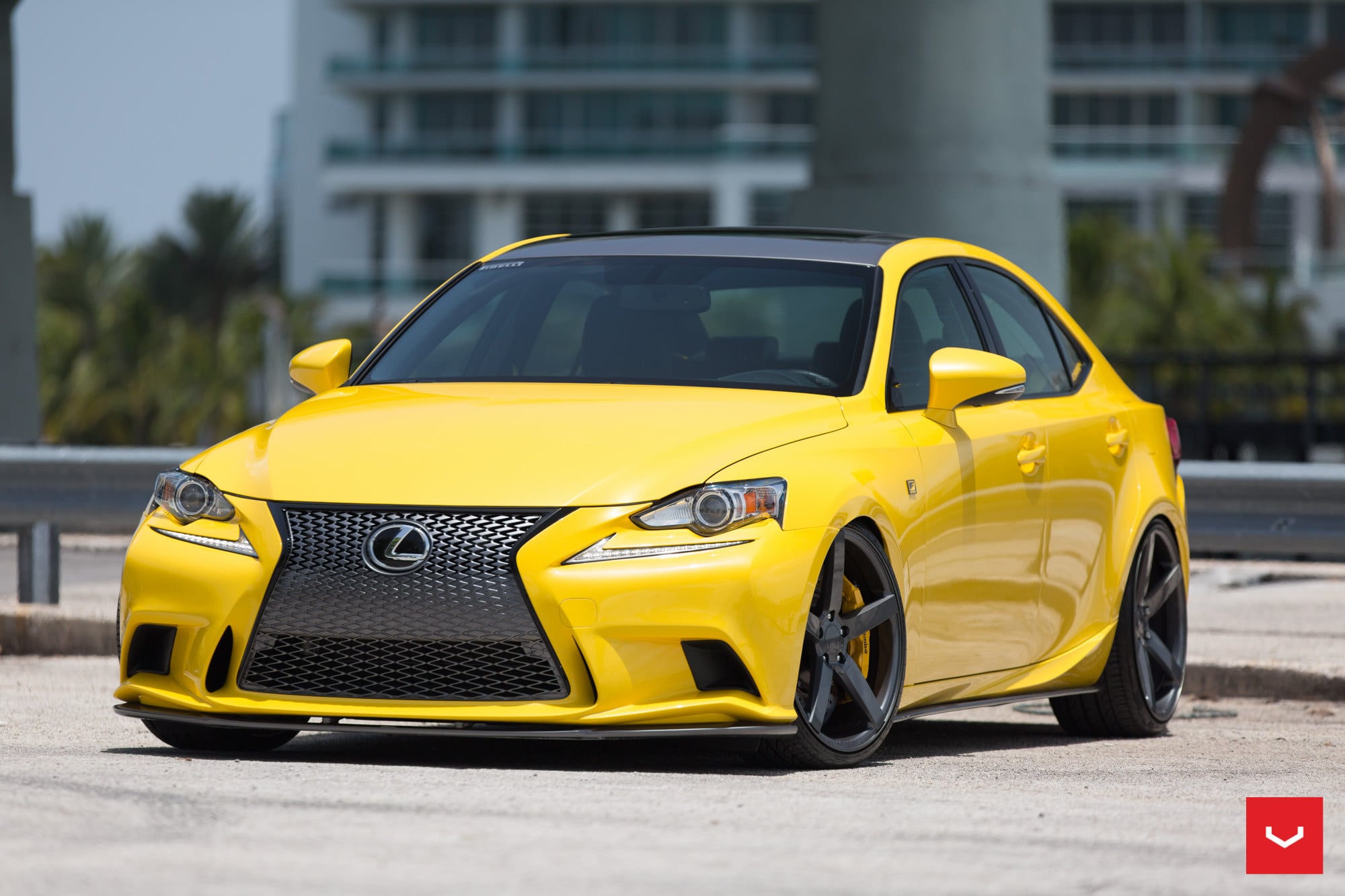 Yellow Lexus IS with Blacked Out Grille - Photo by Vossen