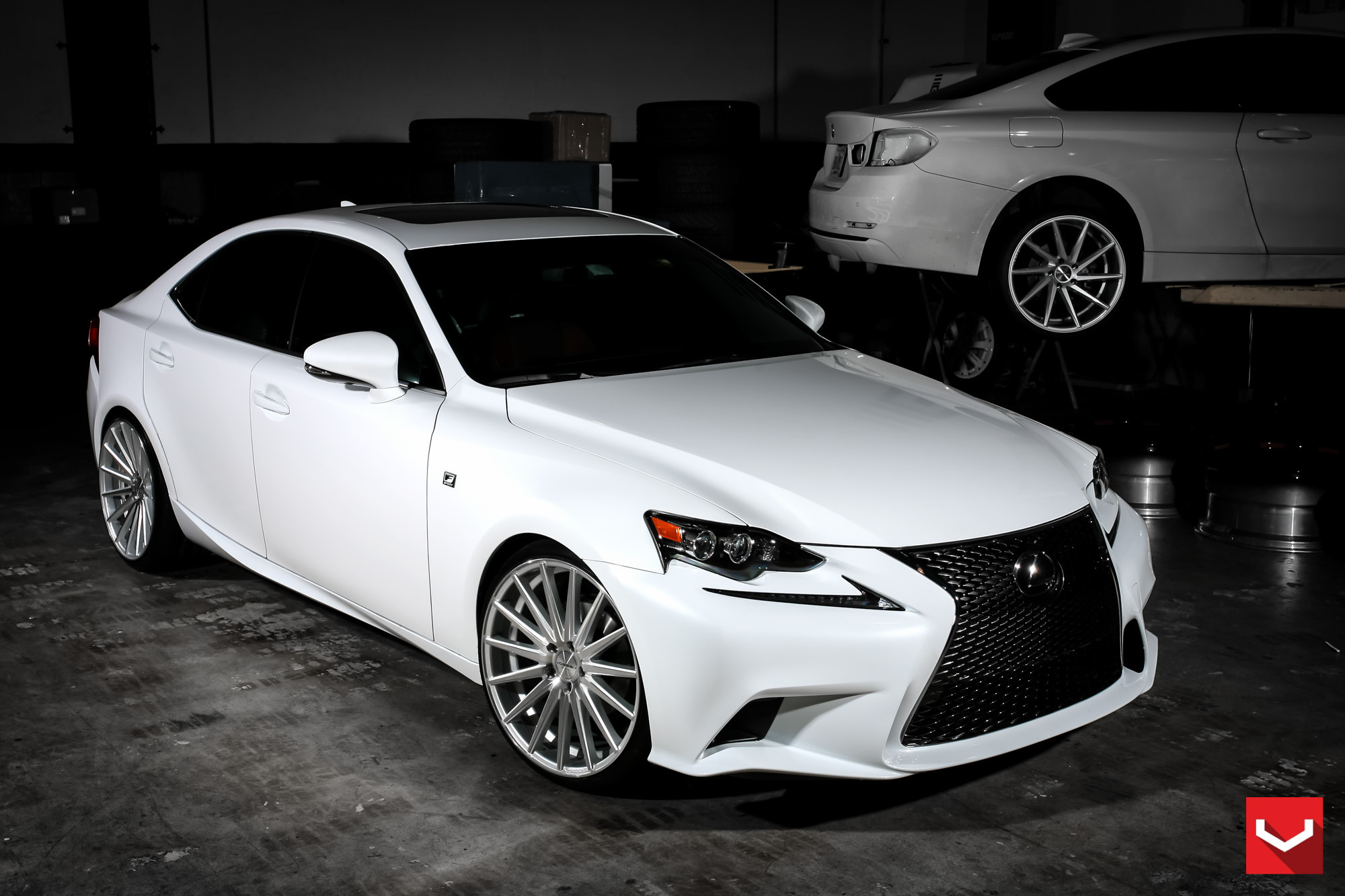 Dark Smoke Headlights on White Lexus IS - Photo by Vossen