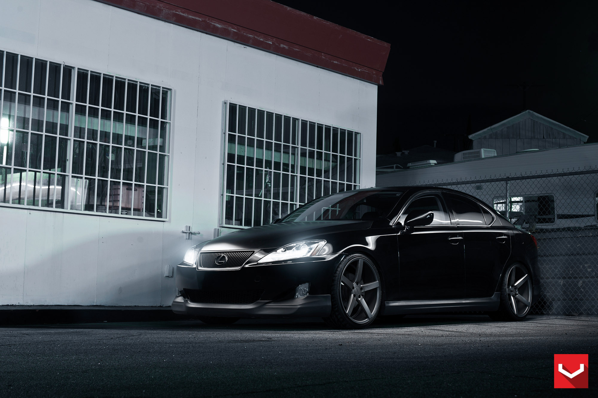 Custom Blacked Out Lexus IS with LED Headlights - Photo by Vossen