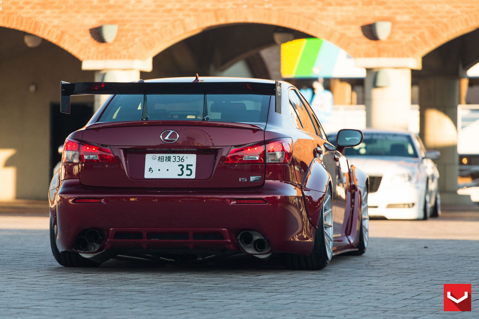 Large Wing Spoiler on Red Lexus IS - Photo by Vossen