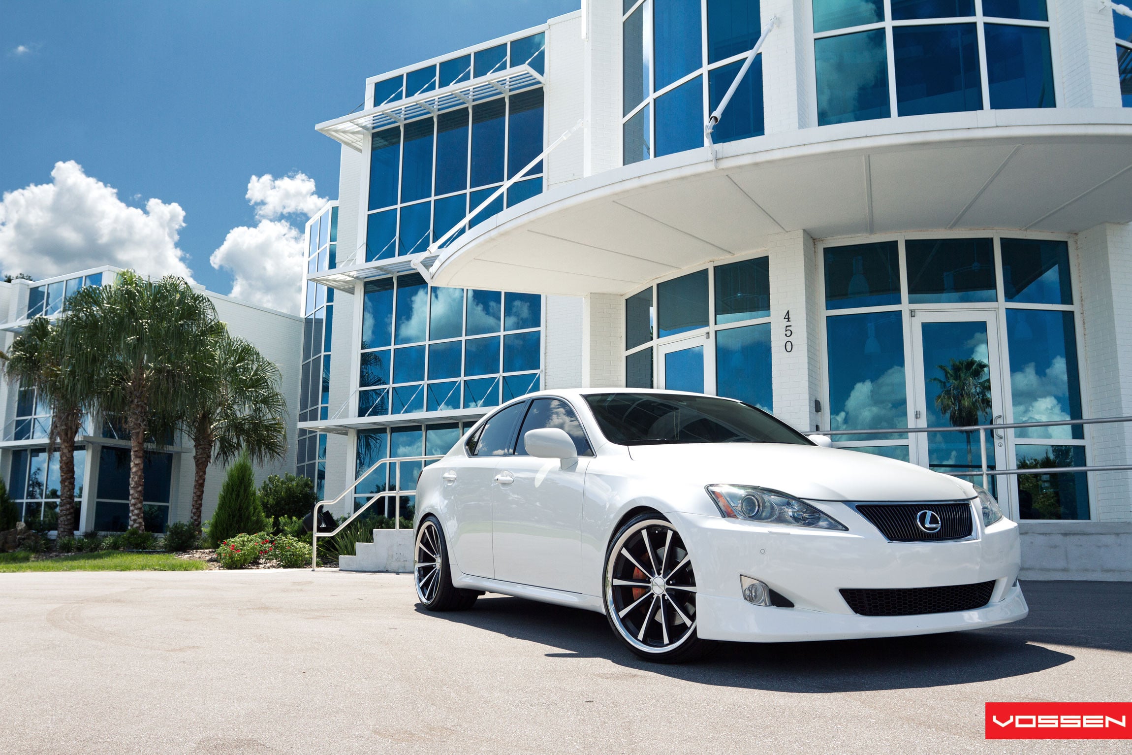 White Lexus IS with Aftermarket Projector Headlights - Photo by Vossen