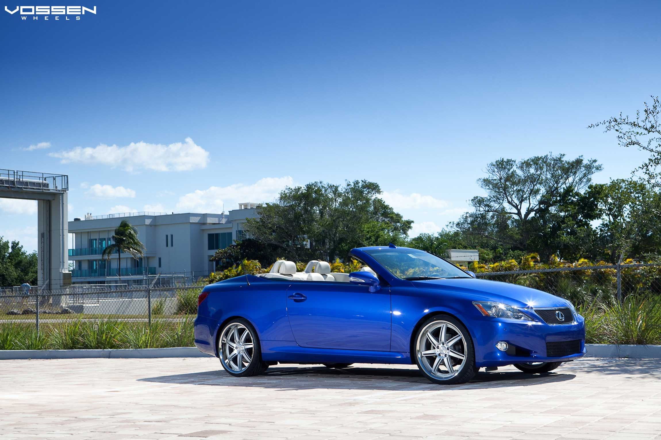 White LED Fog Lights on Blue Convertible Lexus IS - Photo by Vossen