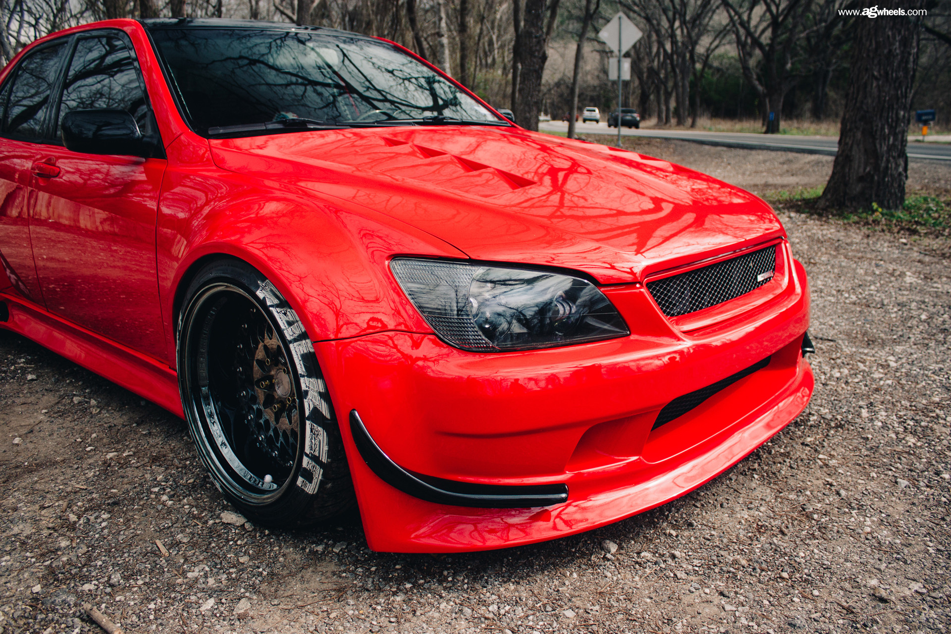 Black Avant Garde Rims on Red Lowered Lexus IS - Photo by Avant Garde Wheels