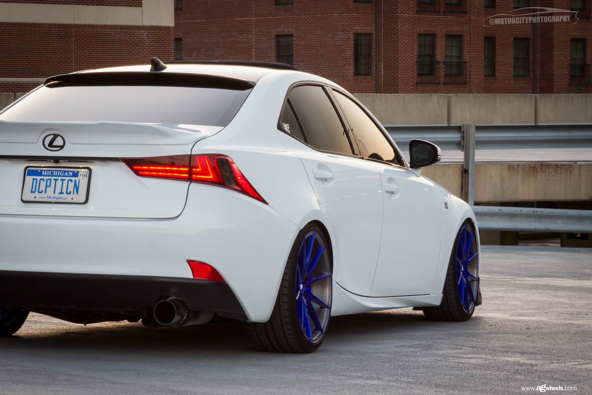 Custom Blue Avant Garde Rims on White Lexus IS - Photo by Avant Garde Wheels