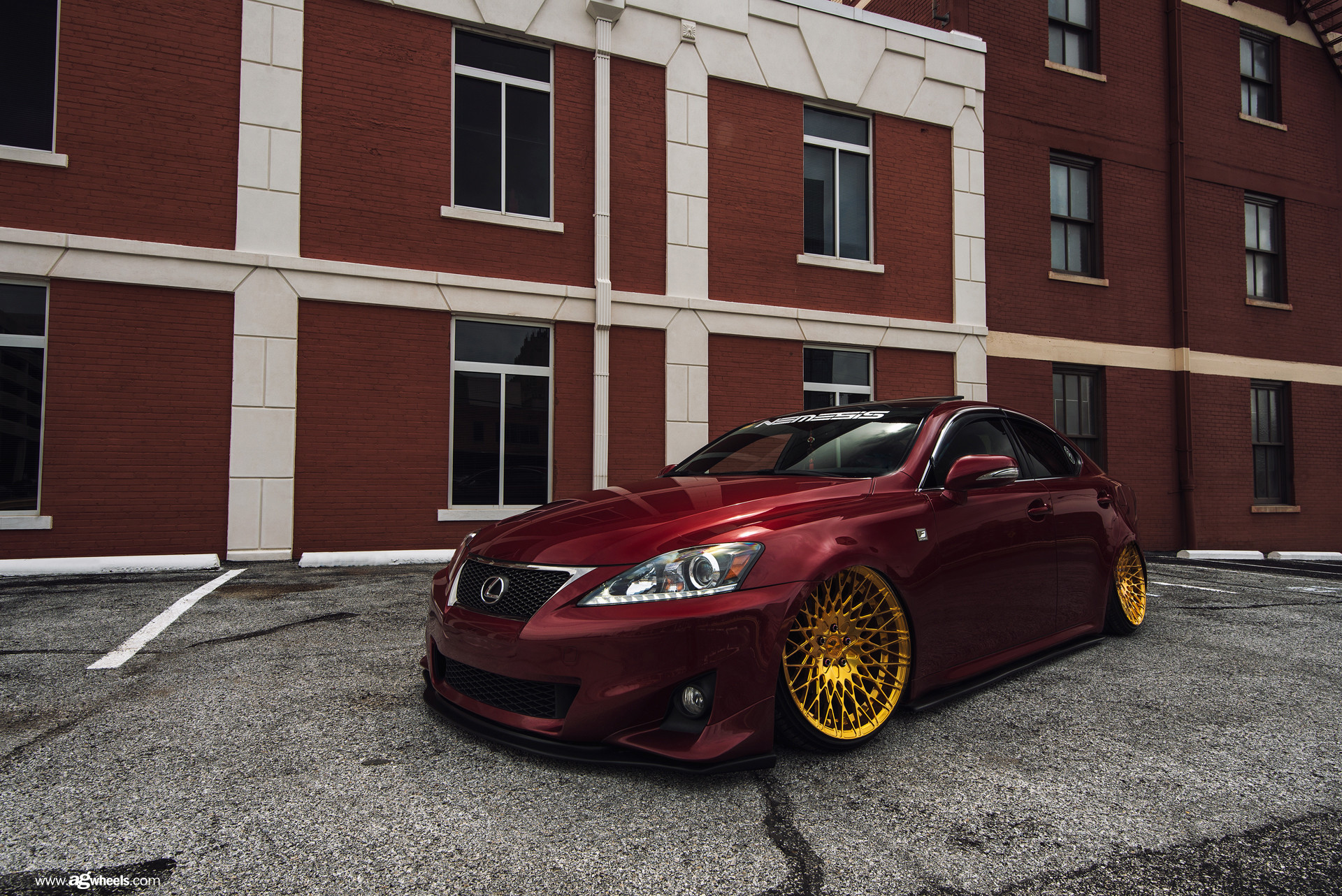Aftermarket Projector Headlights on Red Lexus IS - Photo by Avant Garde Wheels