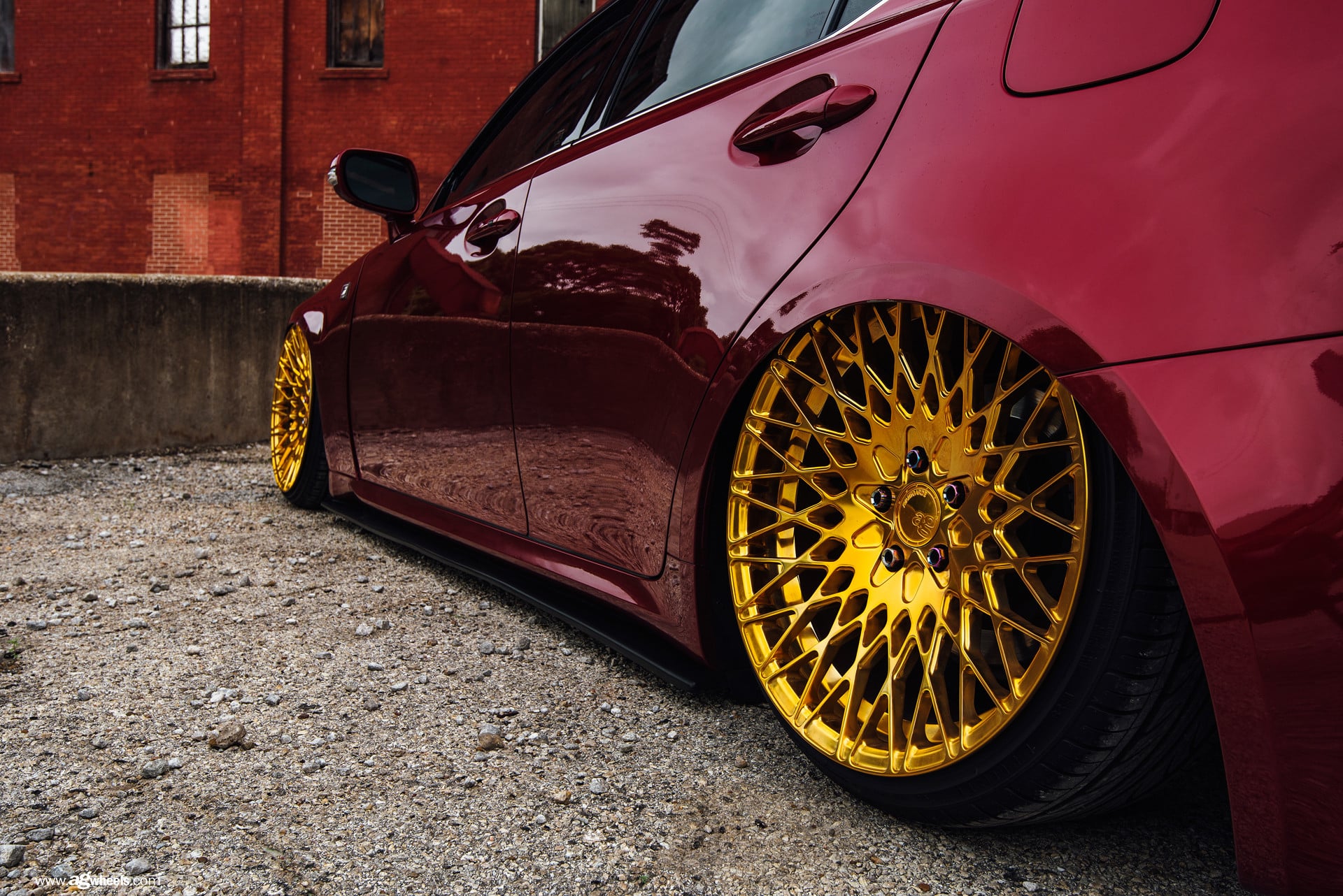 Gold Avant Garde Rims on Custom Red Lexus IS - Photo by Avant Garde Wheels