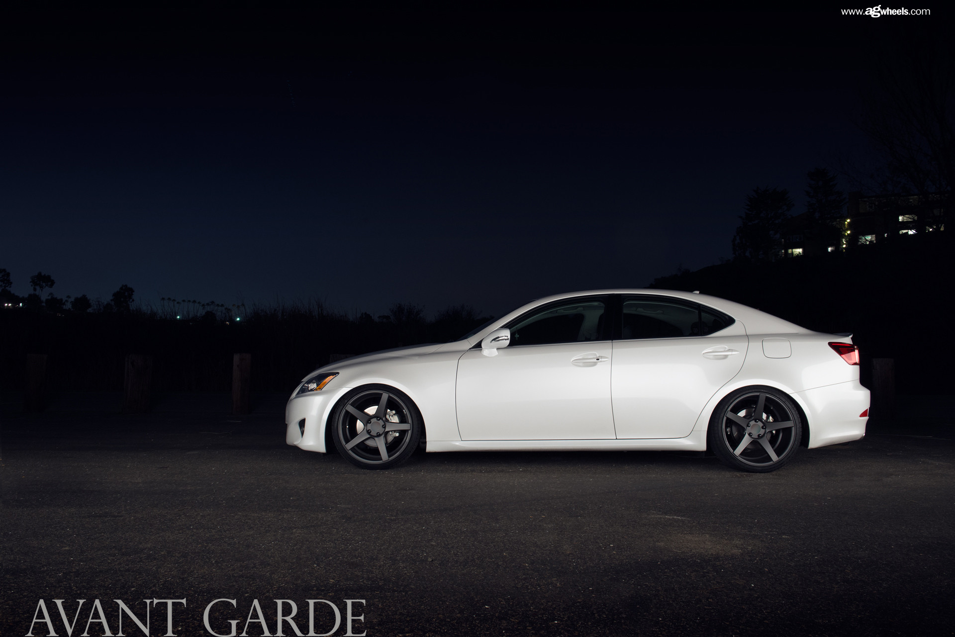 Matte Black Avant Garde Rims on White Lexus IS - Photo by Avant Garde Wheels