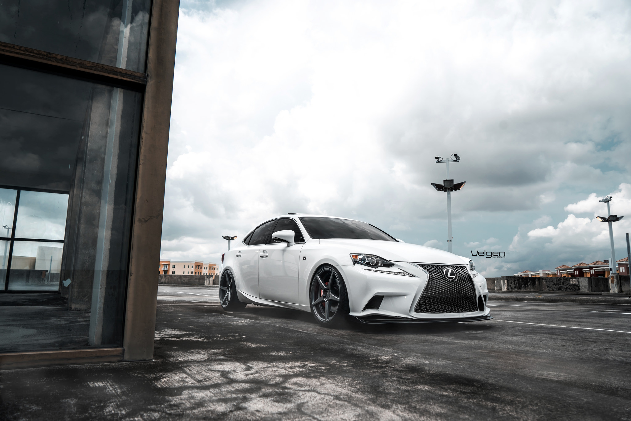 Custom Halo Headlights on White Lexus IS - Photo by Velgen