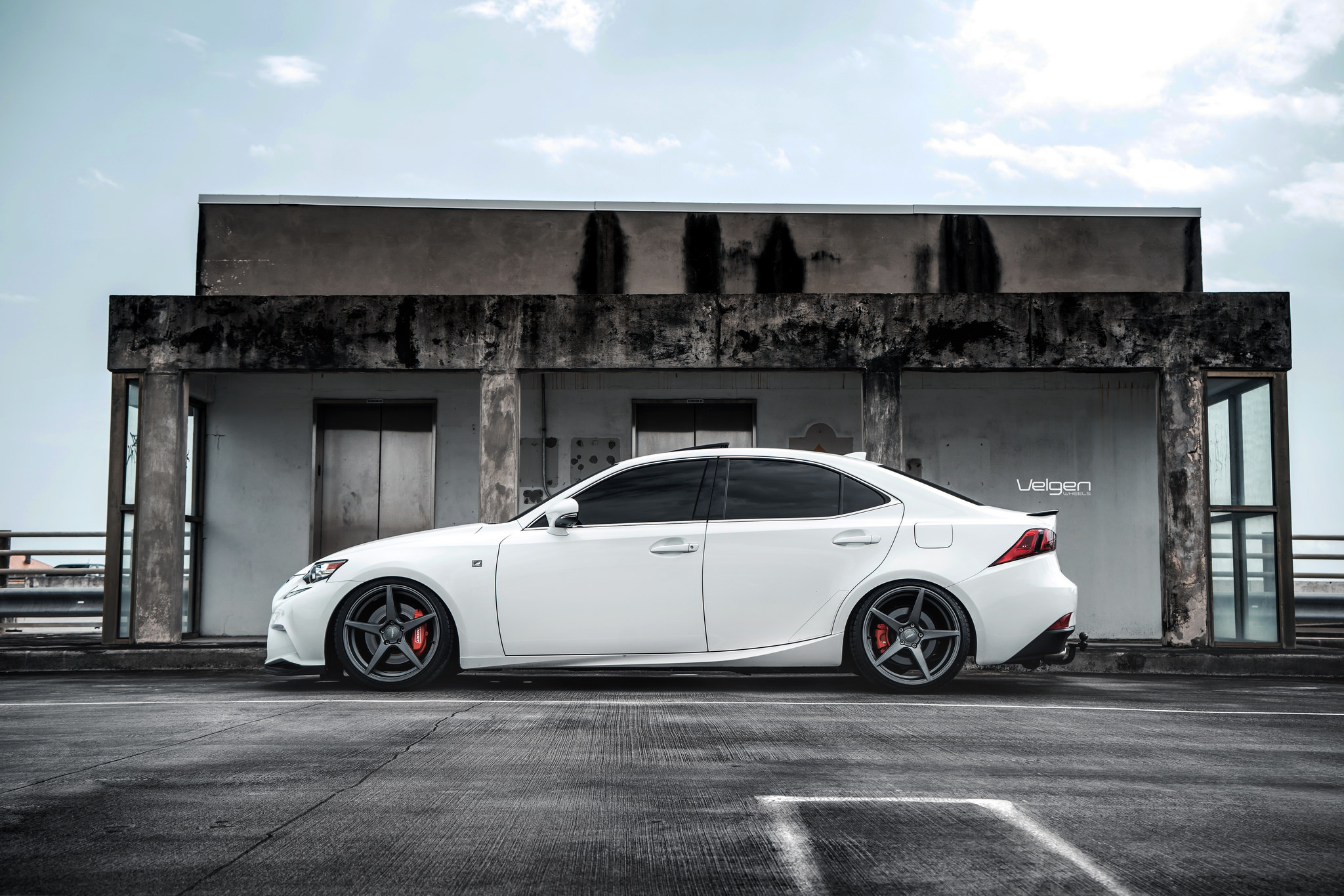 White Lexus IS F with Aftermarket Side Skirts - Photo by Velgen