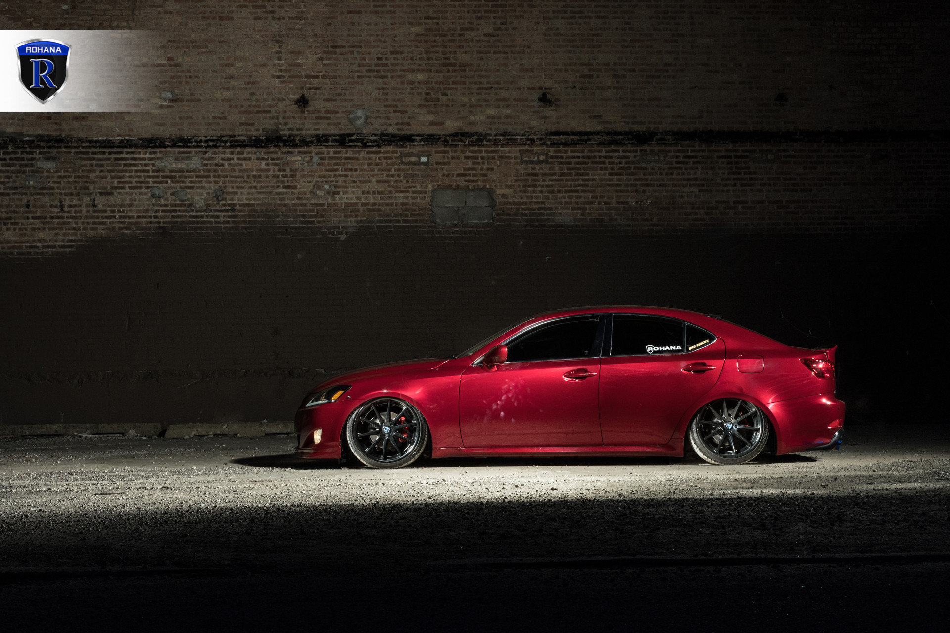 Custom Red Debadged Lexus IS Side Skirts - Photo by Rohana Wheels