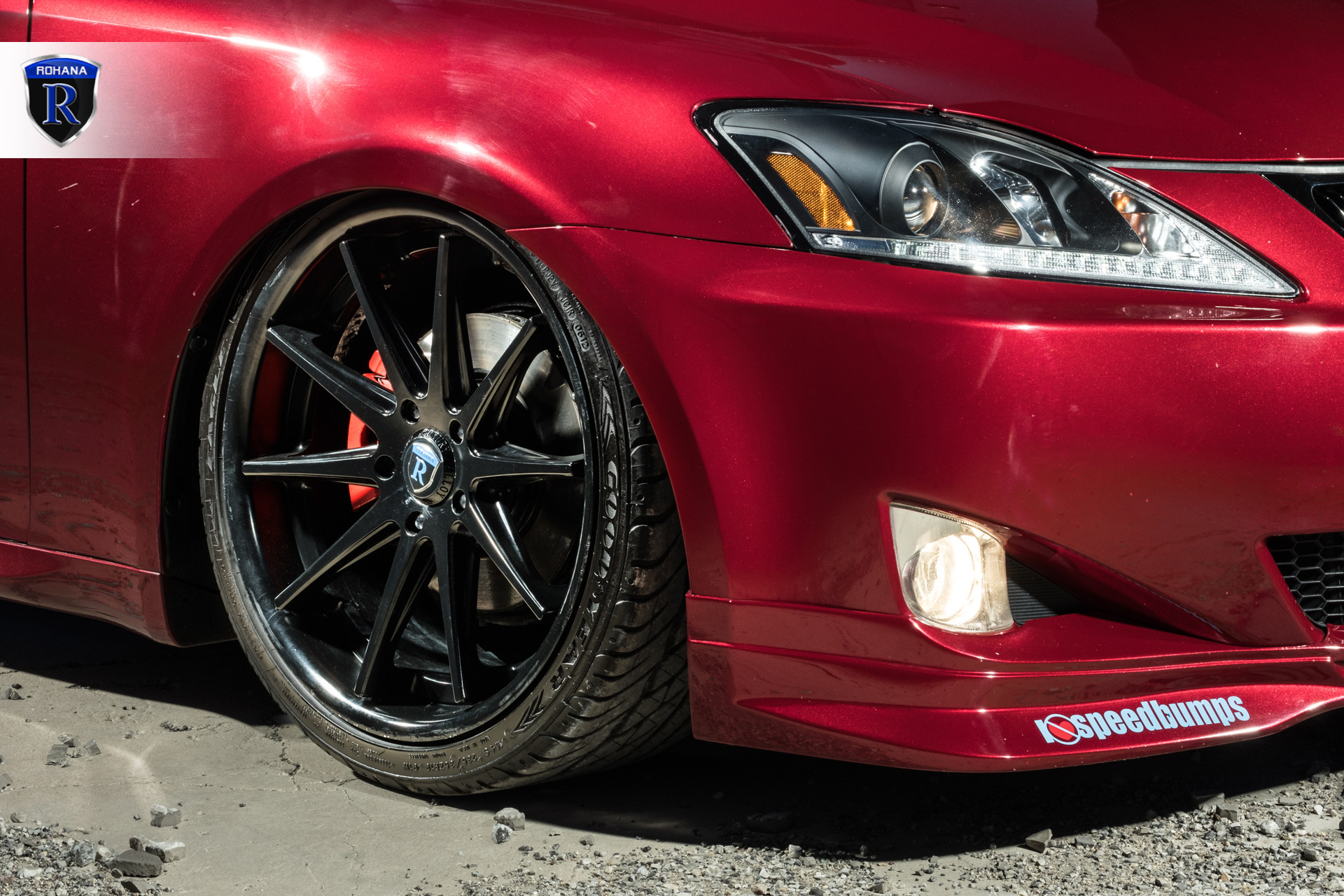 Red Lexus IS with Custom Projector Headlights - Photo by Rohana Wheels