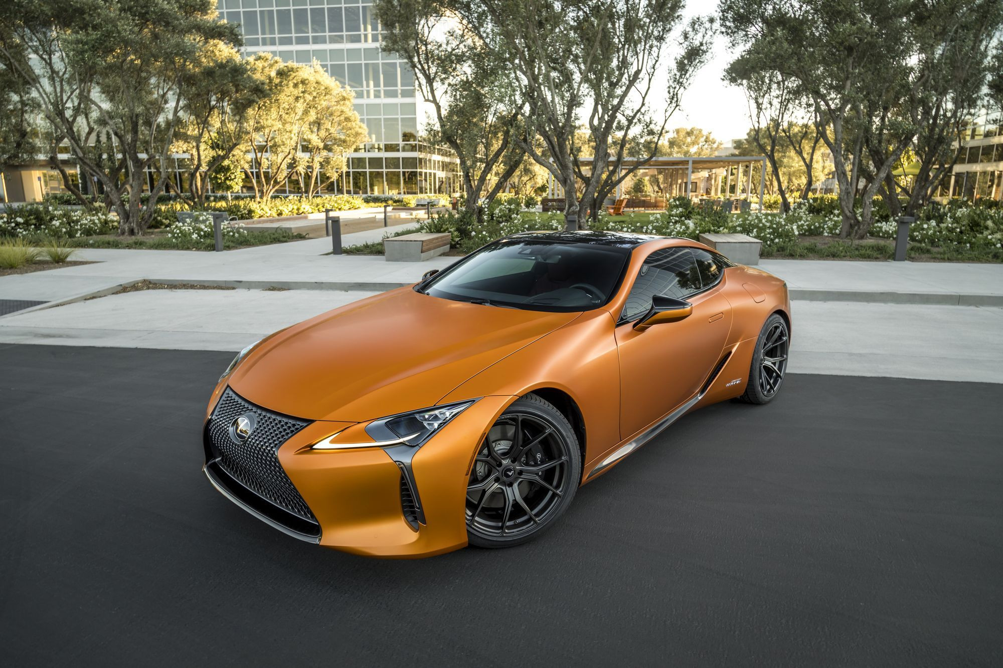 Blacked Out Mesh Grille on Orange Lexus LC - Photo by Vorstiner