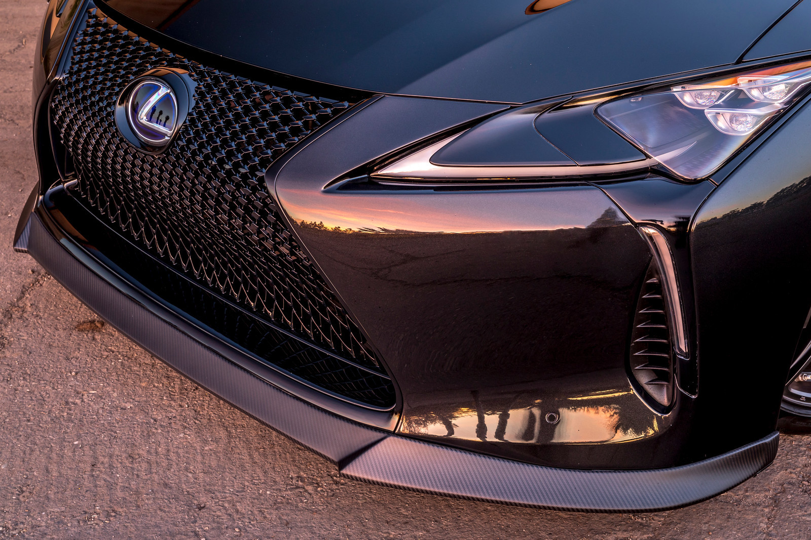 Carbon Fiber Front Lip on Black Lexus LC - Photo by Vorsteiner