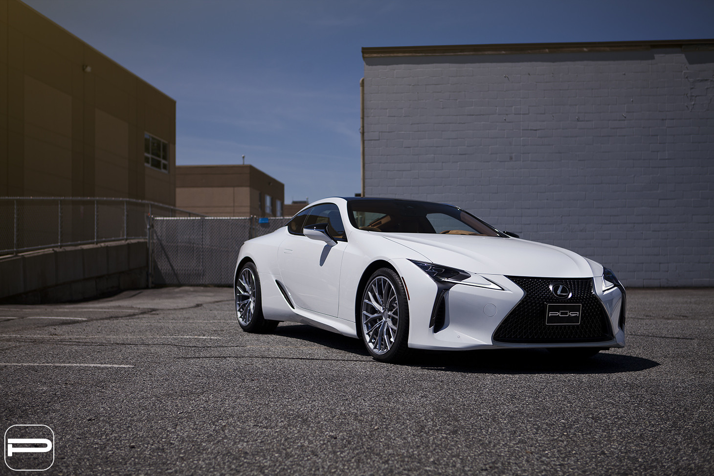 Dark Smoke Headlights on White Lexus LC - Photo by PUR Wheels