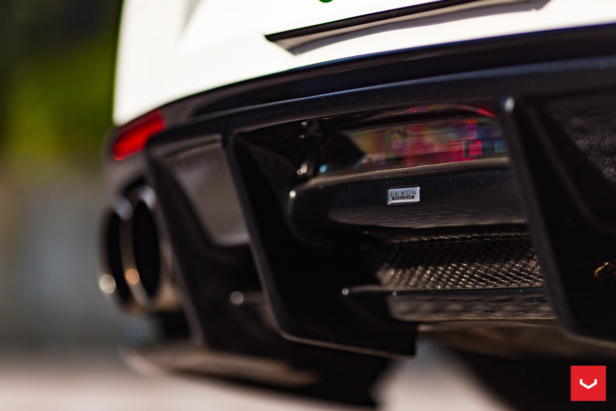 Lexon Rear Diffuser on White Stanced Lexus LC - Photo by Vossen Wheels