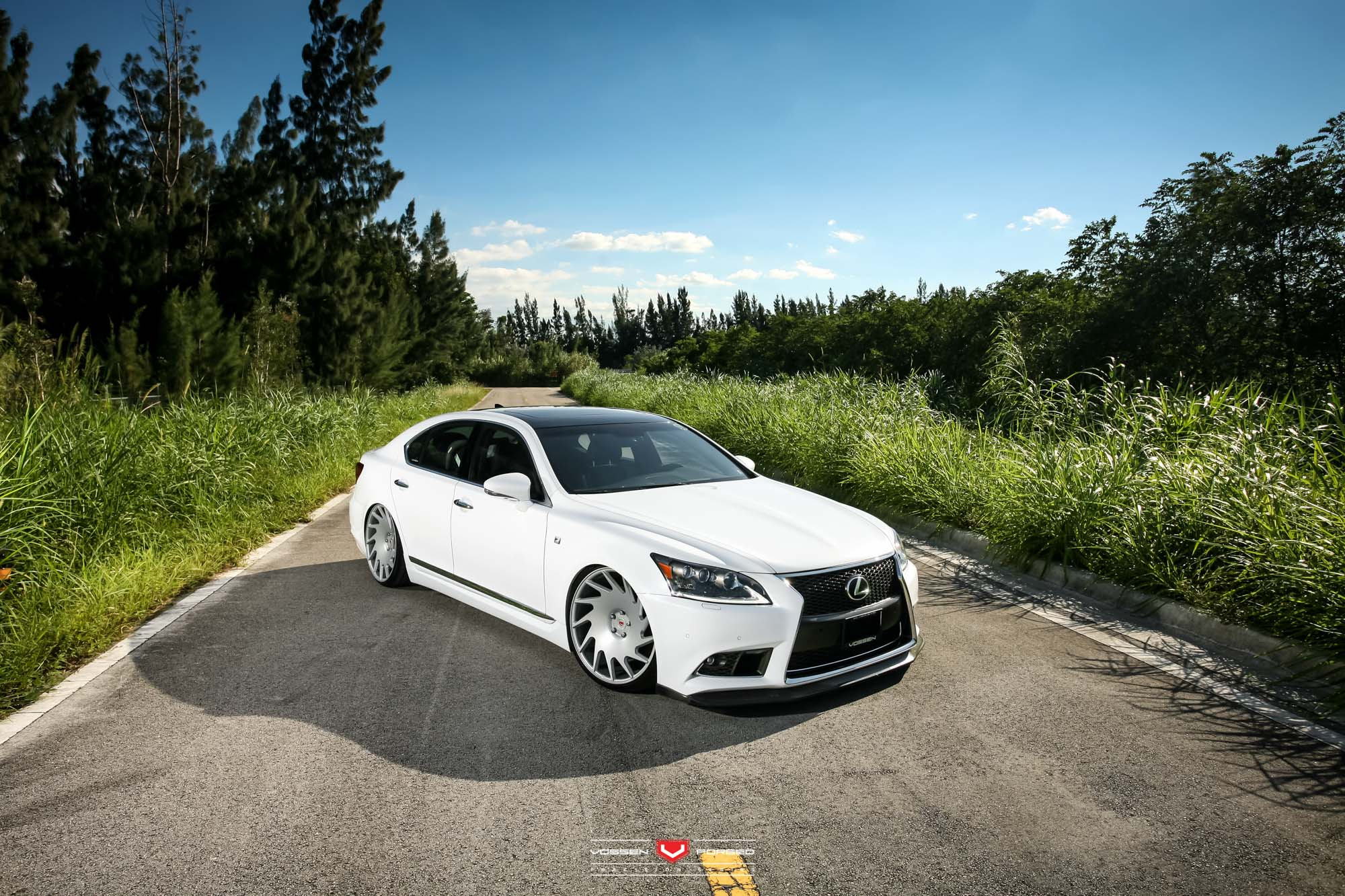 White Lexus LS with Custom Front Bumper Cover - Photo by Vossen