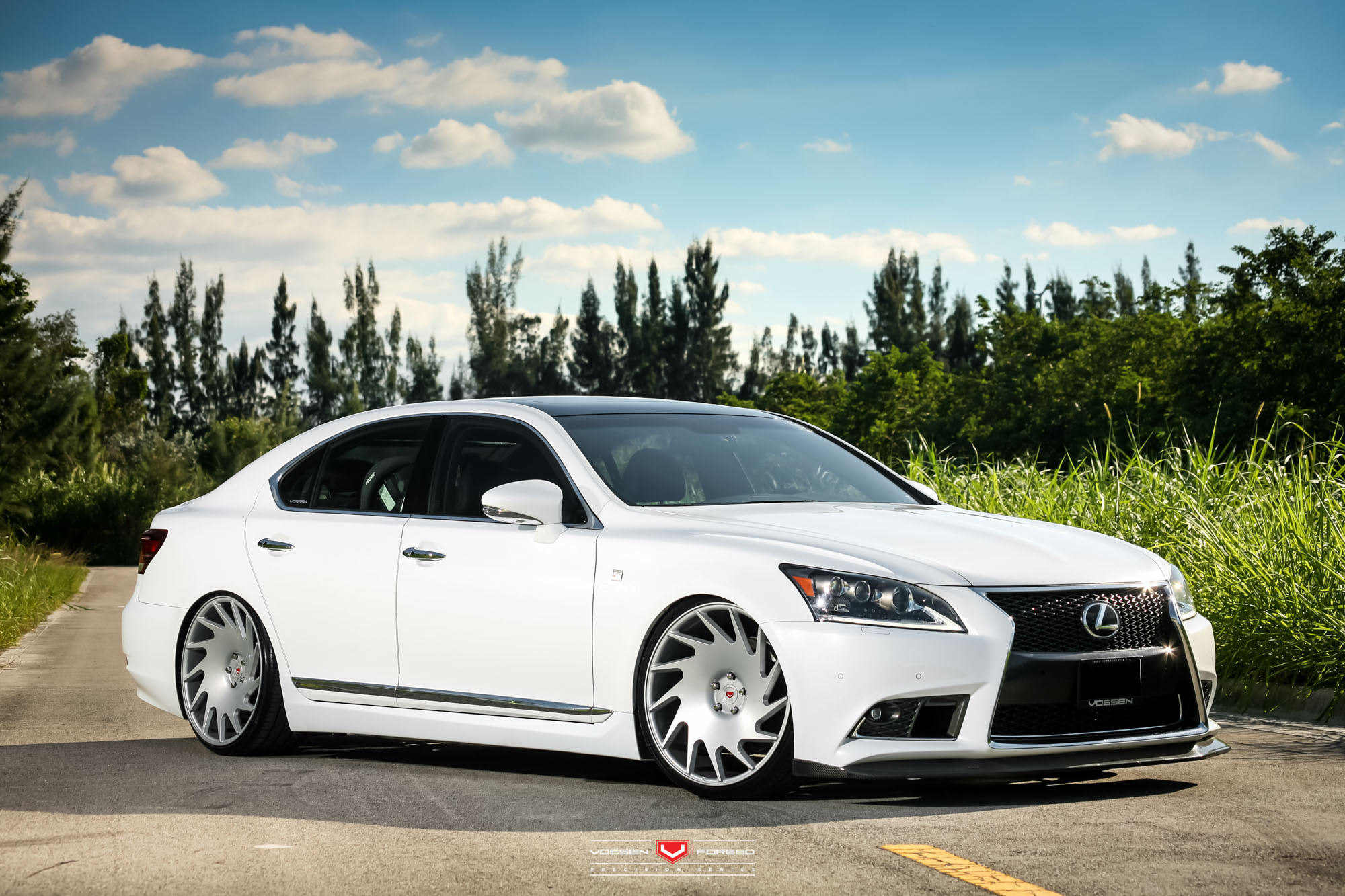 Chrome Bodyside Moldings on White Lexus LS - Photo by Vossen