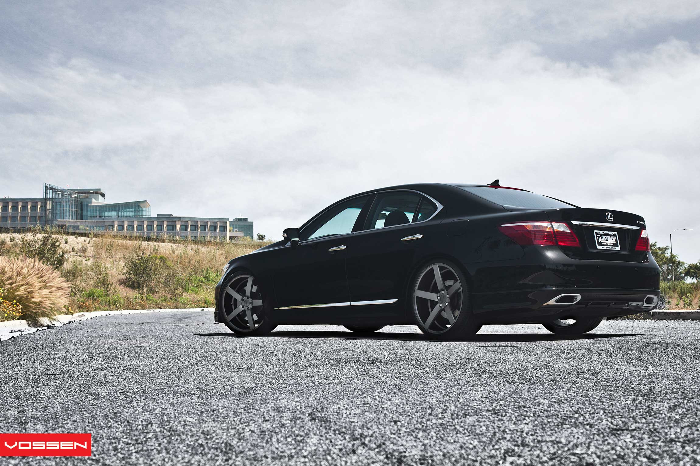 Aftermarket Rear Bumper Cover on Black Lexus LS - Photo by Vossen