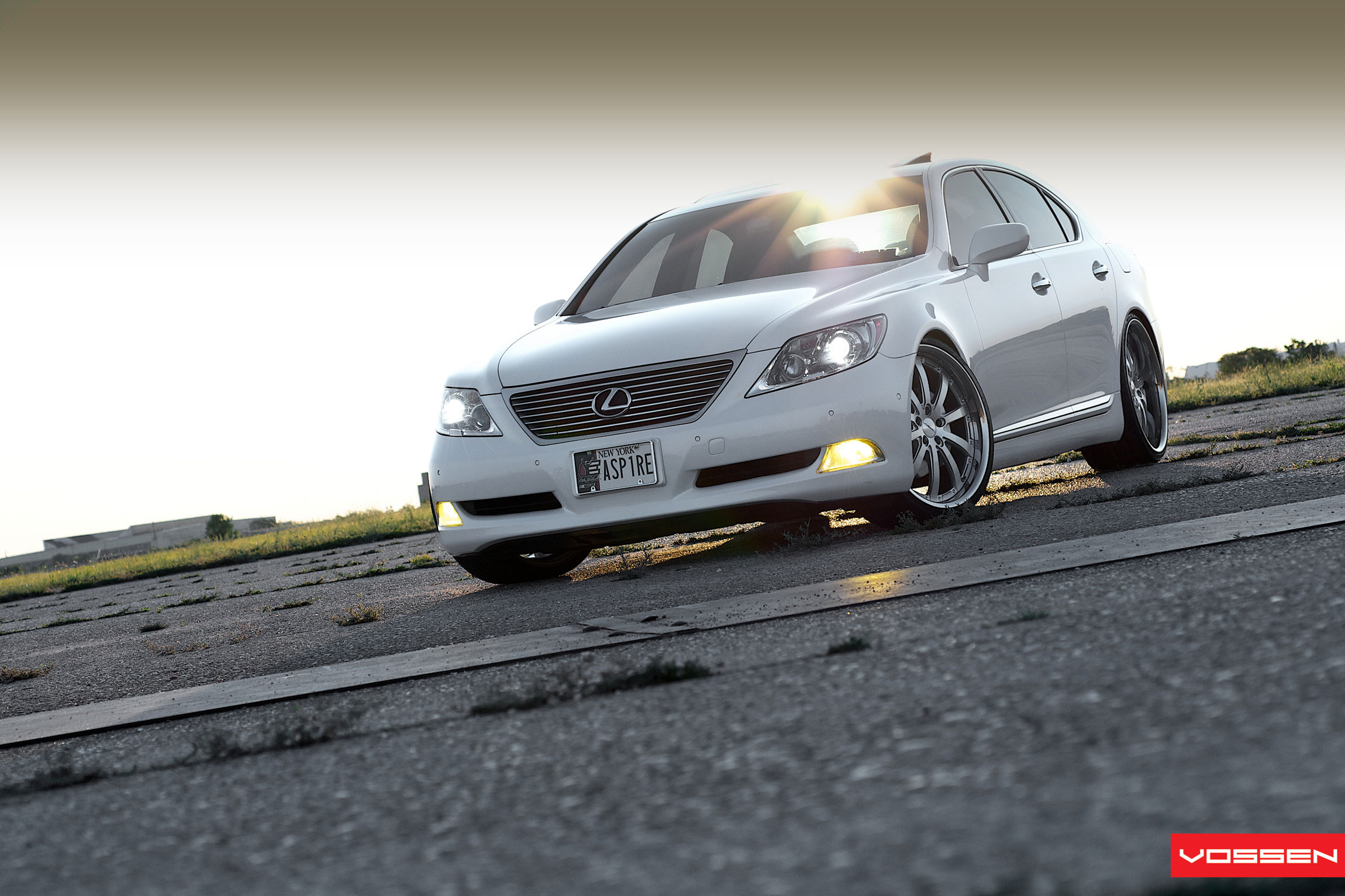Yellow LED Fog Lights on White Lexus LS - Photo by Vossen
