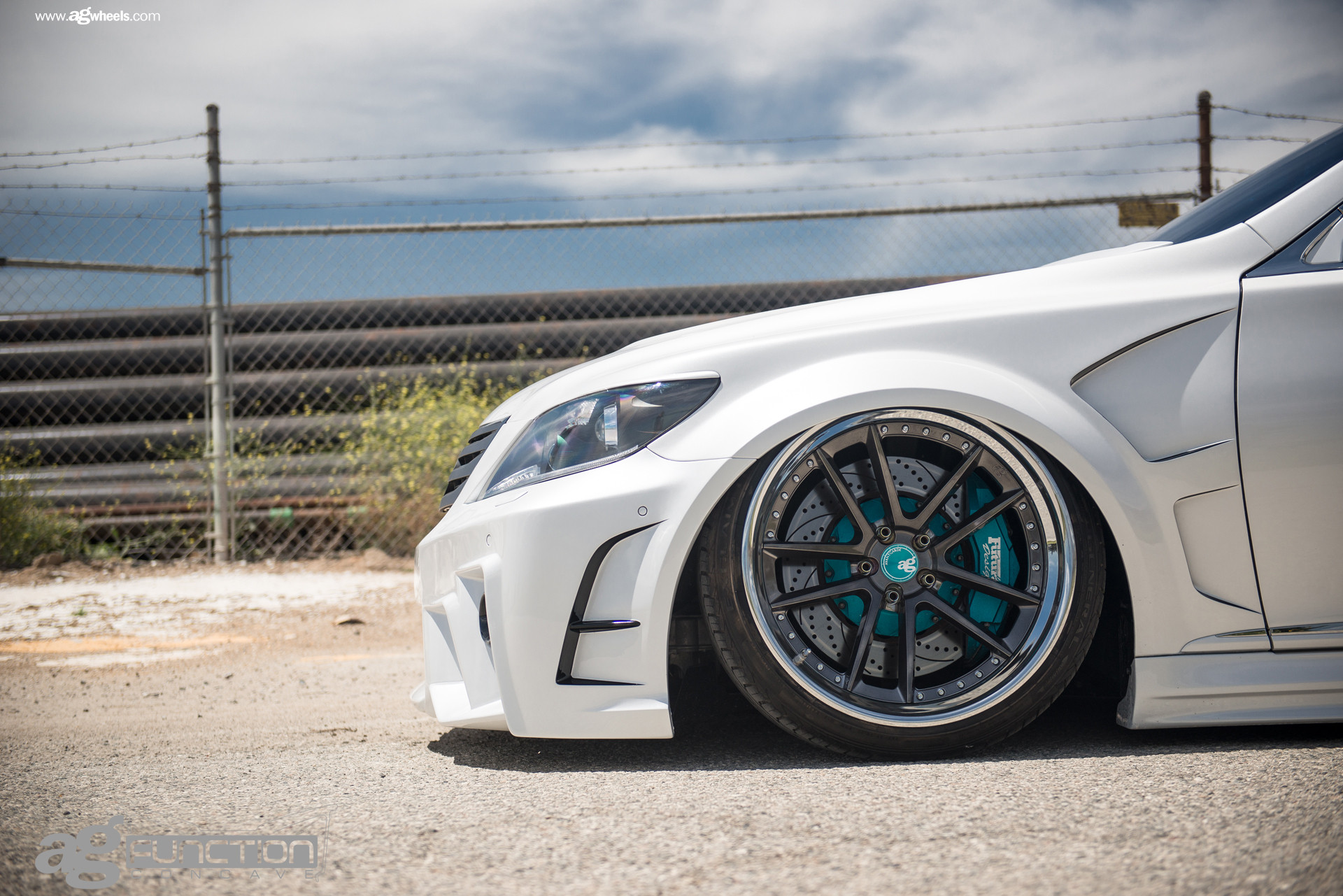 Aftermarket Front Bumper on White Lexus LS - Photo by Avant Garde Wheels