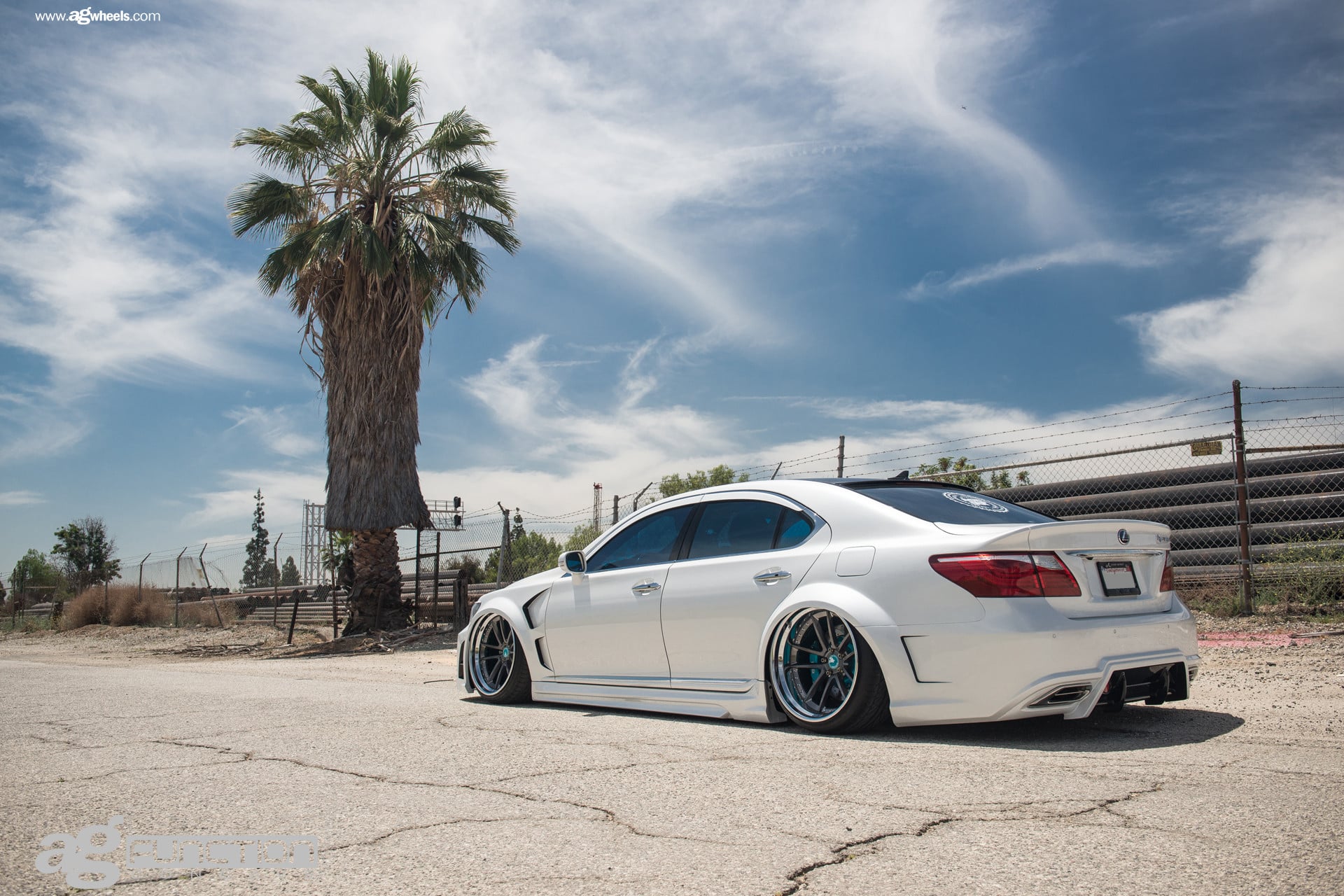 White Lexus LS with Custom Rear Diffuser - Photo by Avant Garde Wheels