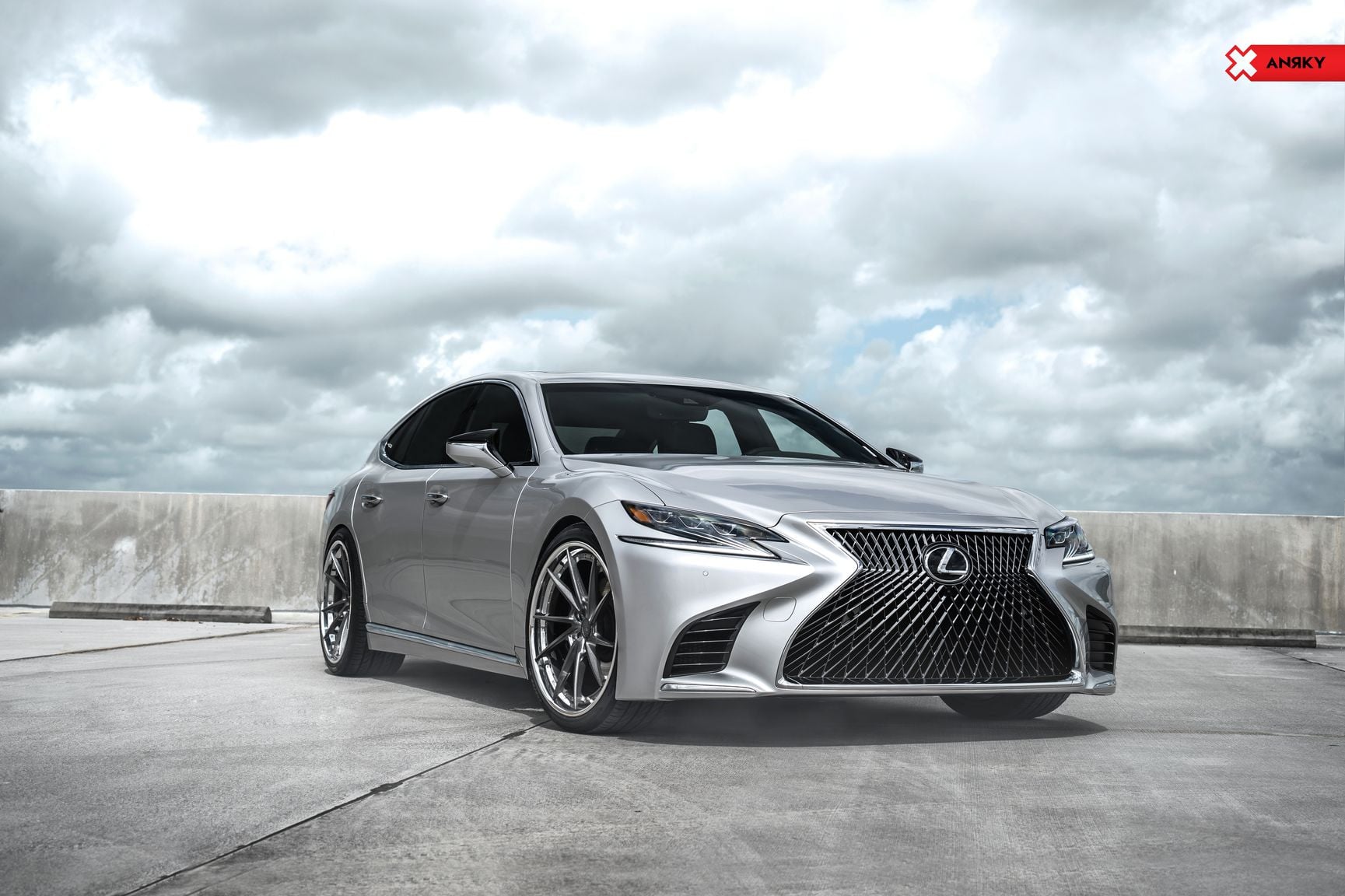 Silver Lexus LS with Custom Chrome Mesh Grille - Photo by Anrky Wheels