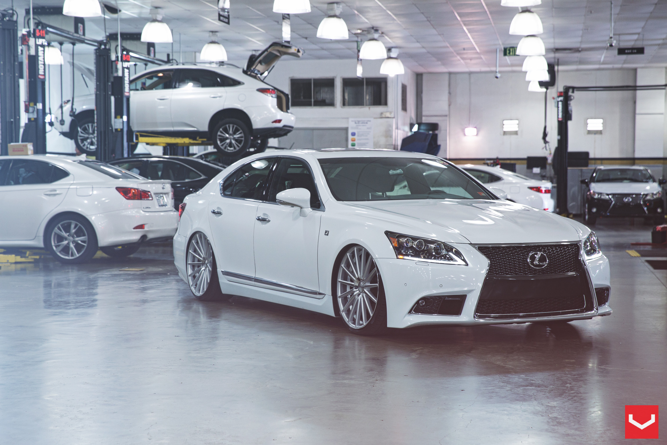 Aftermarket LED Headlights on White Lexus LS - Photo by Vossen