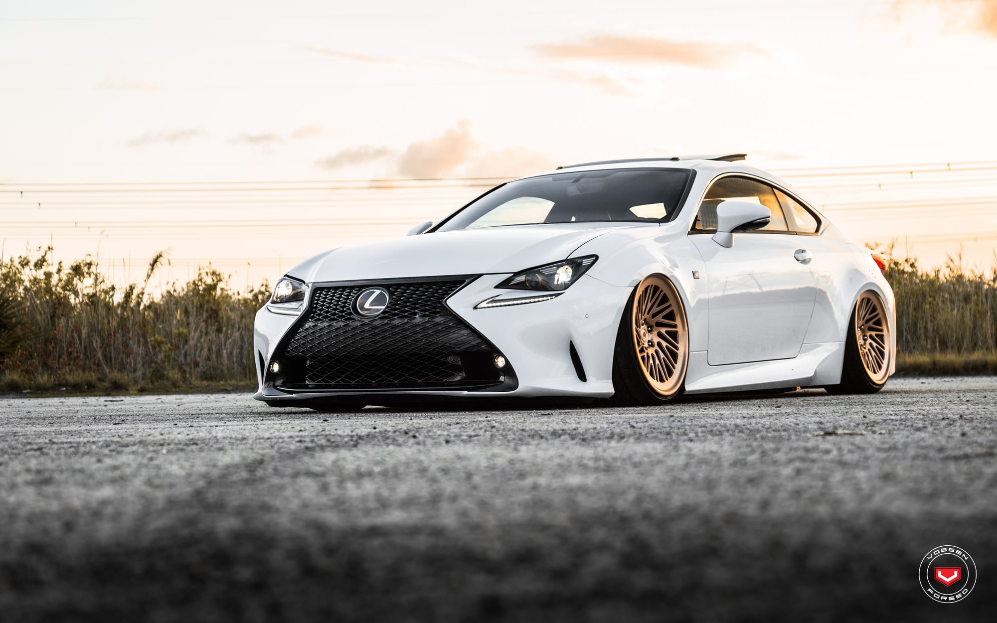 Lowered White Lexus RC with Black Grille - Photo by Vossen