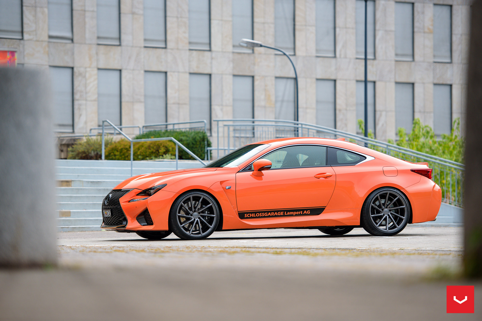 Aftermarket Side Skirts on Orange Lexus RC - Photo by Vossen