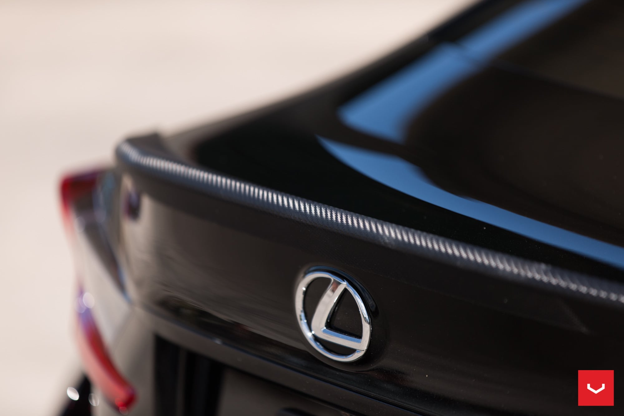 Carbon Fiber Rear Lip Spoiler on Black Lexus RC - Photo by Vossen